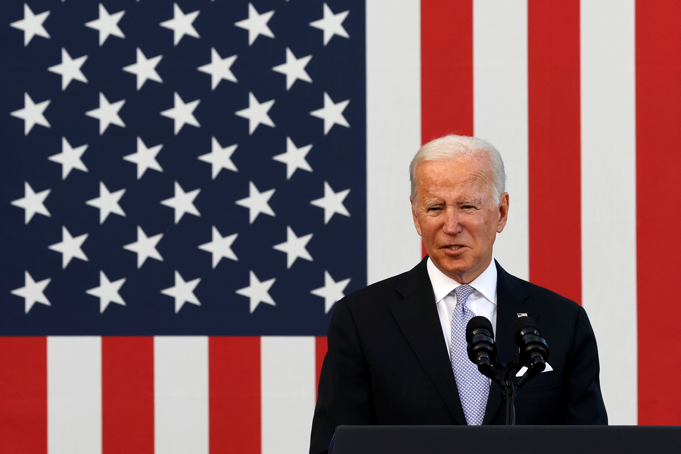 U.S. President Joe Biden delivers remarks on infrastructure legislation at the Electric City Trolley Museum in Scranton, Pennsylvania, U.S. October 20, 2021. REUTERS/Jonathan Ernst/File Photo