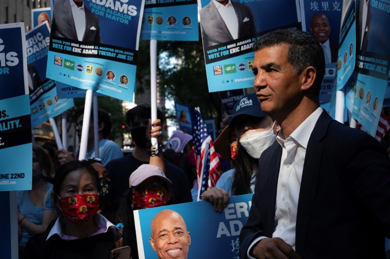 Congressman Adriano Espaillat looks on at the Democratic primary debate supporting Democratic candidate for New York City Mayor, Eric Adams in New York City