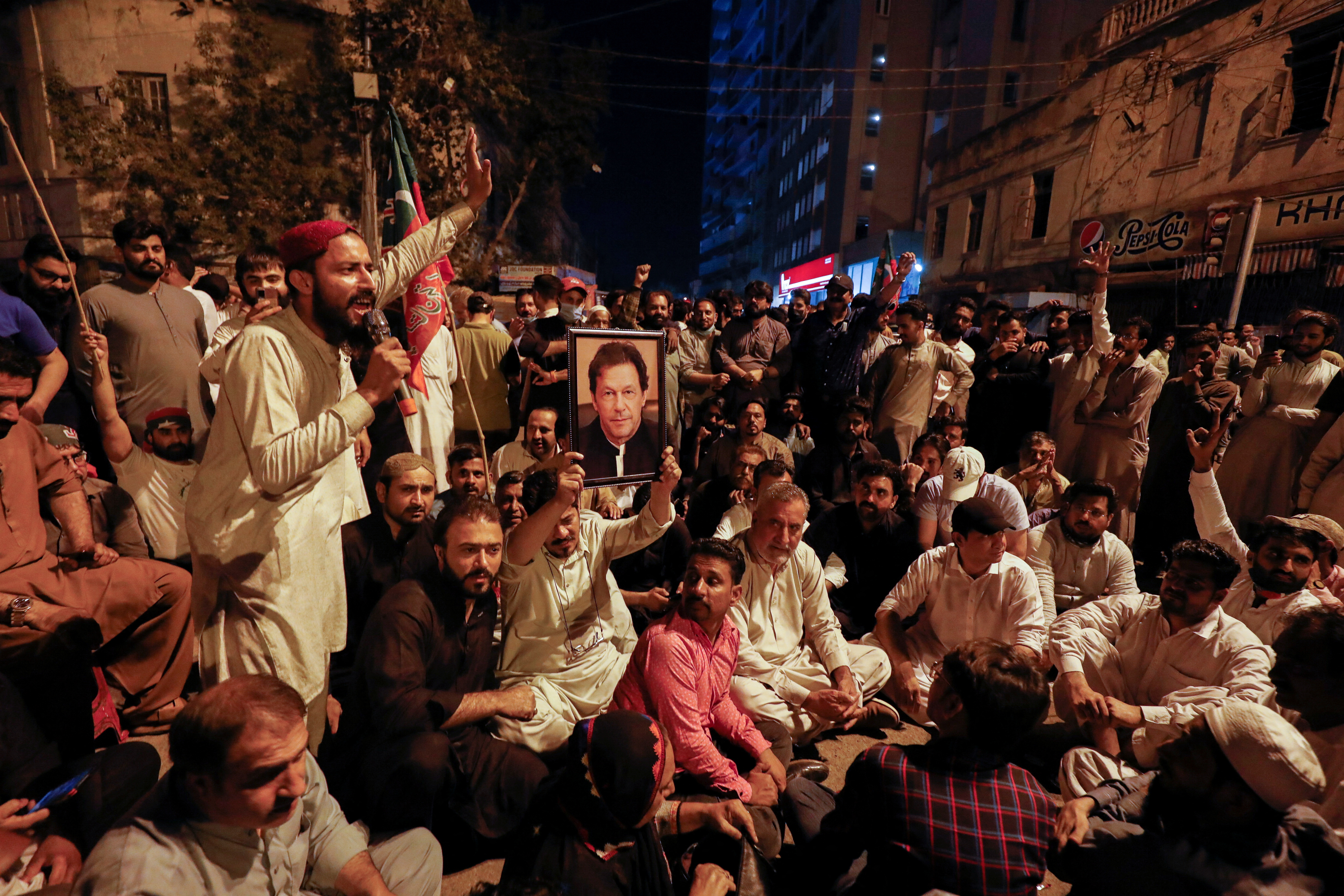 Supporters of former Pakistani PM Khan protest ahead of Khan's possible arrest in Lahore, in Karachi