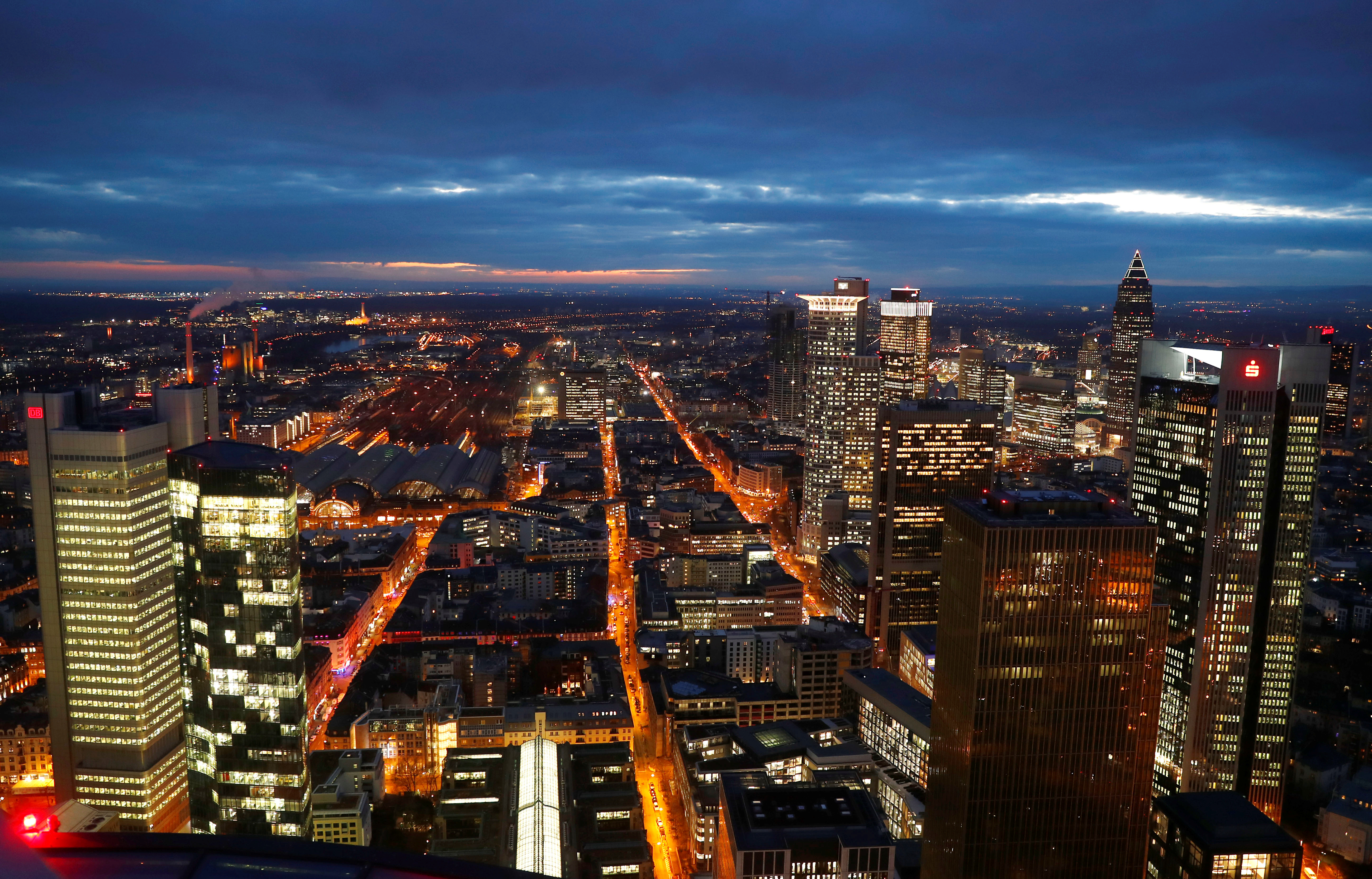 The financial district is photographed on early evening in Frankfurt