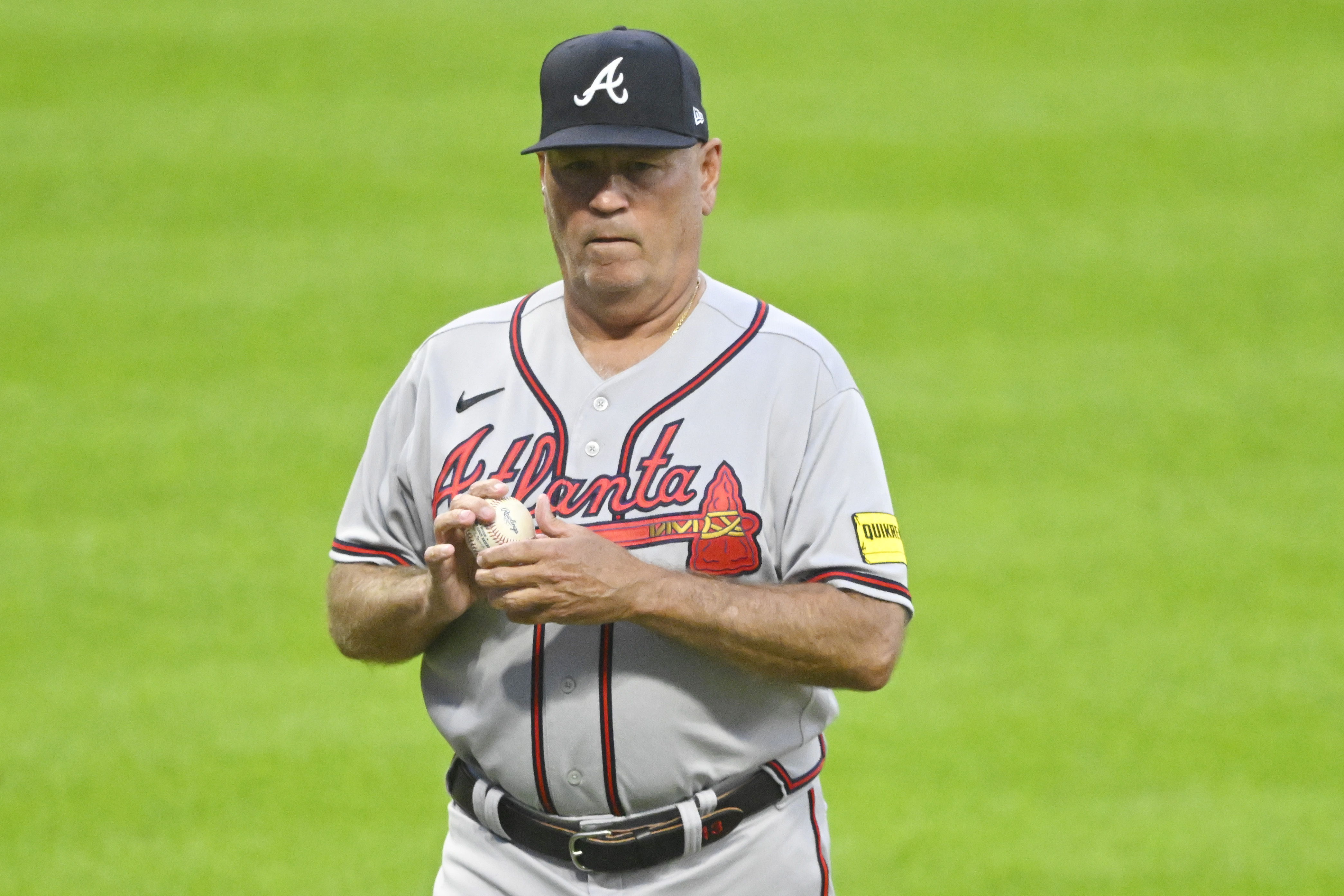 ATLANTA, GA – APRIL 07: Atlanta catcher Sean Murphy (12) reacts during the  MLB game between the San Diego Padres and the Atlanta Braves on April 7th,  2023 at Truist Park in