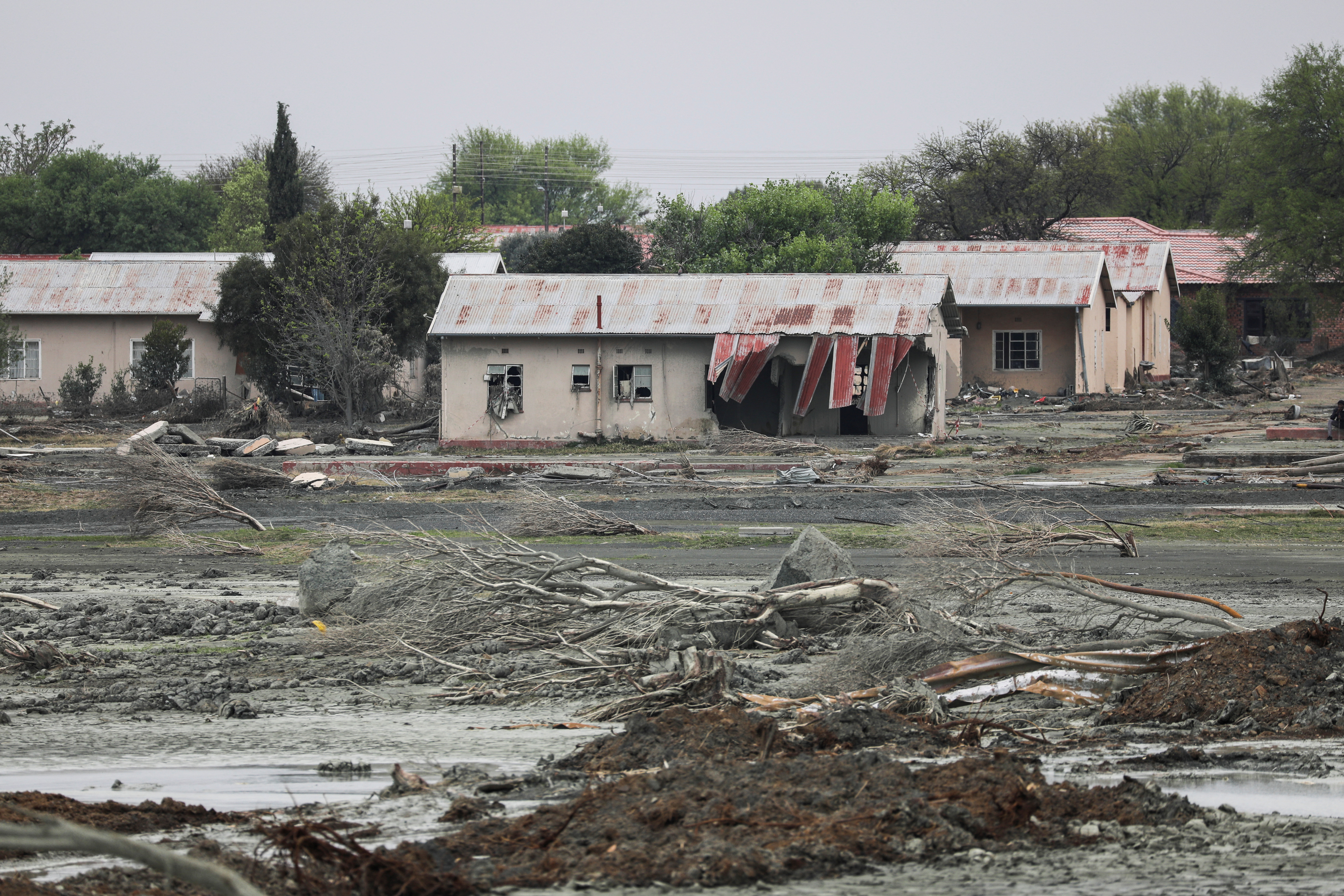 Houses that were destroyed by sludge when the Jagersfontein diamond tailings dam wall collapsed on September 11, in Jagersfontein in the Free State province