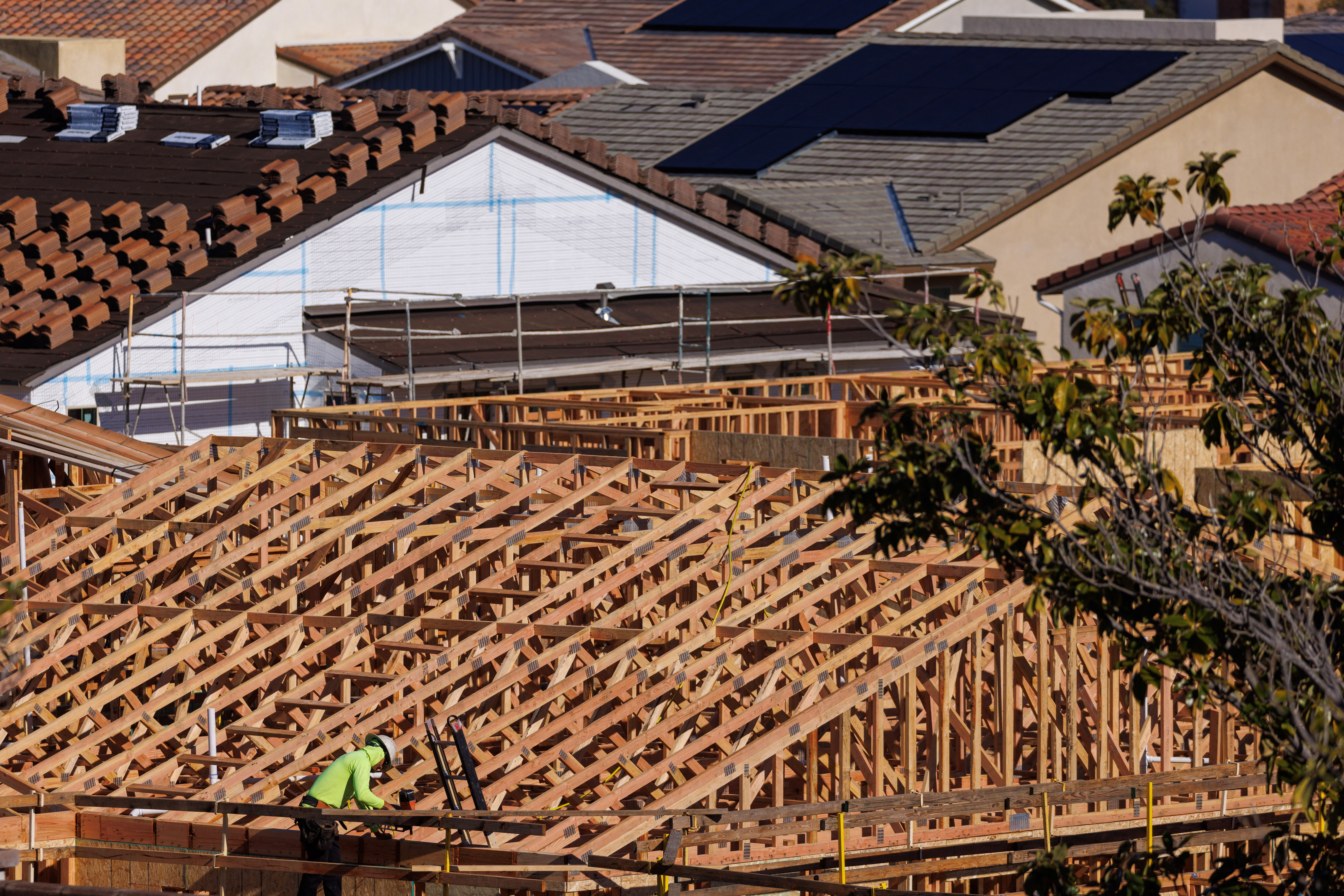 New homes under construction in San Marcos, California