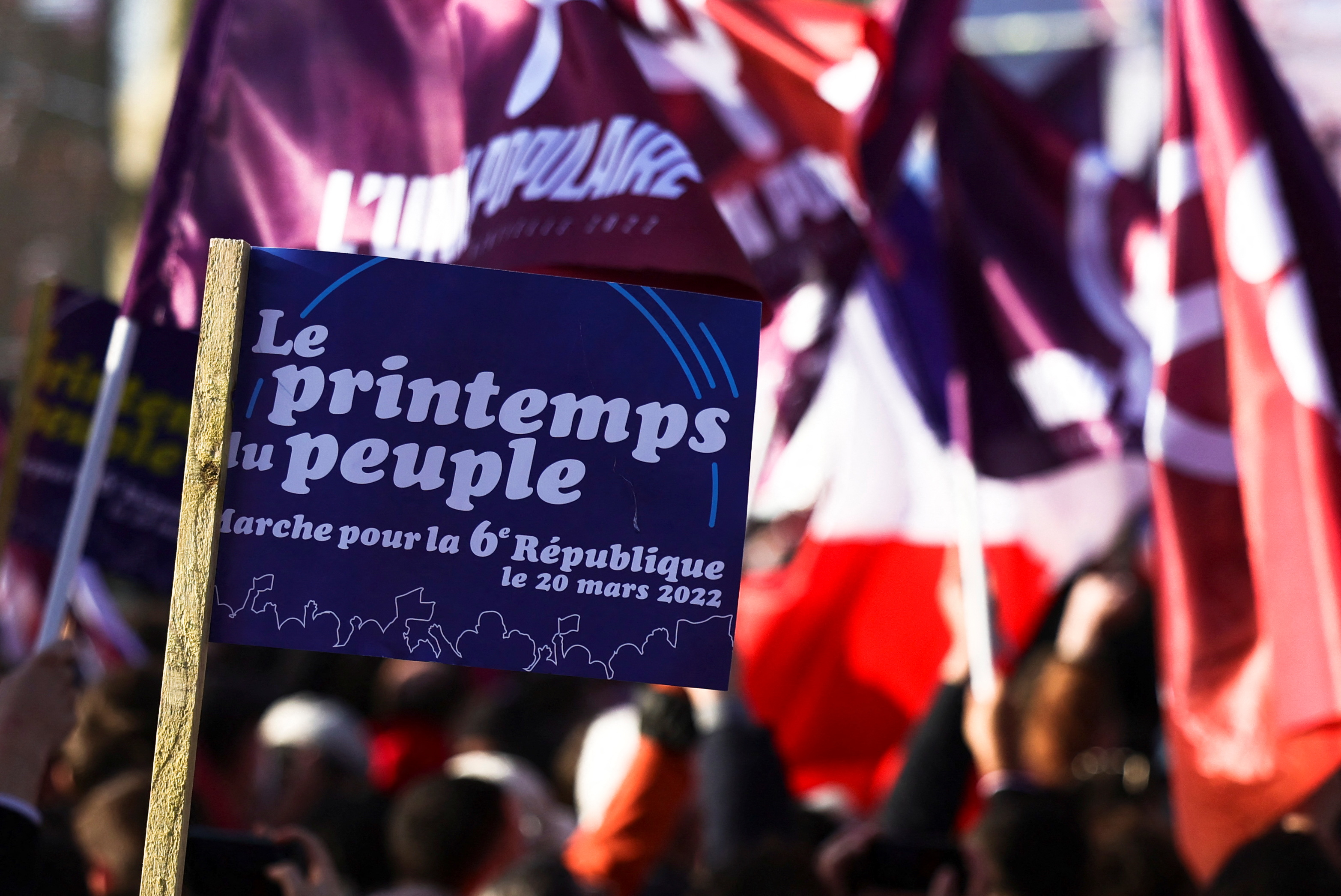 French far-left presidential candidate Melenchon organises a march for the 6th Republic, in Paris