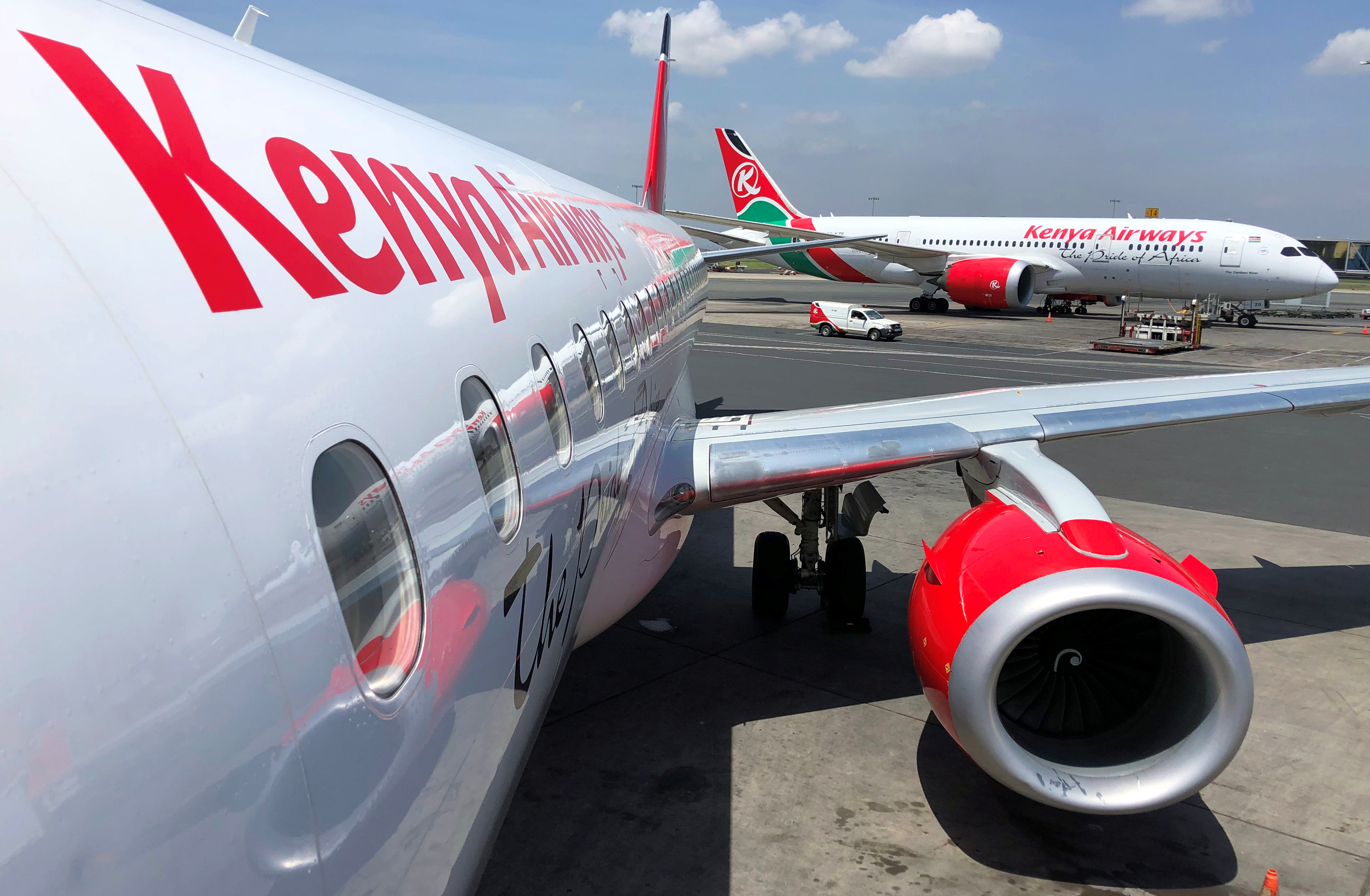 Kenya Airways planes are seen parked at the Jomo Kenyatta International Airport near Nairobi