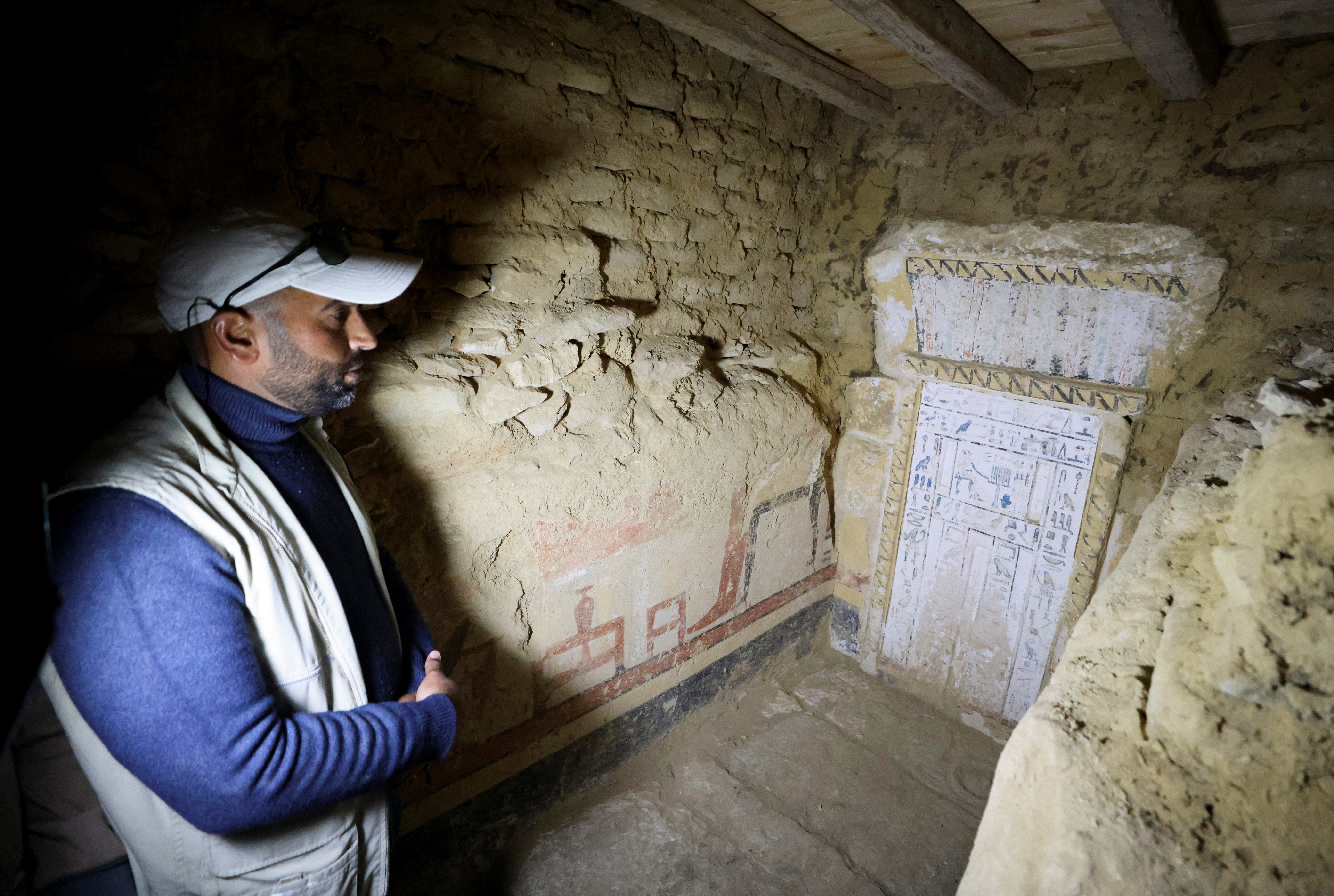 A general view inside a tomb after the announcement of the discovery of 4,300-year-old sealed tombs discovered in Egypt's Saqqara necropolis, in Giza