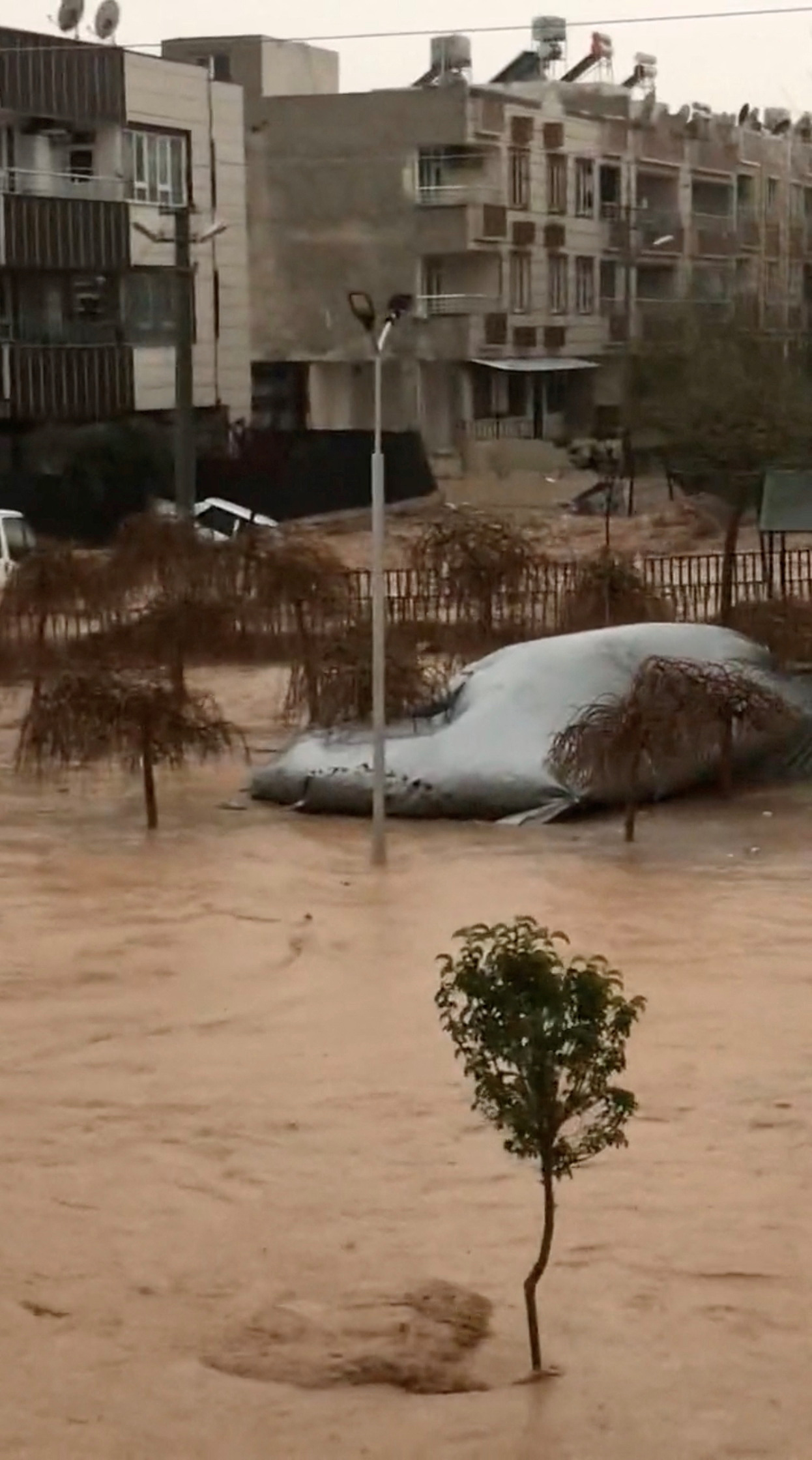 General view shows a flooded street in Sanliurfa