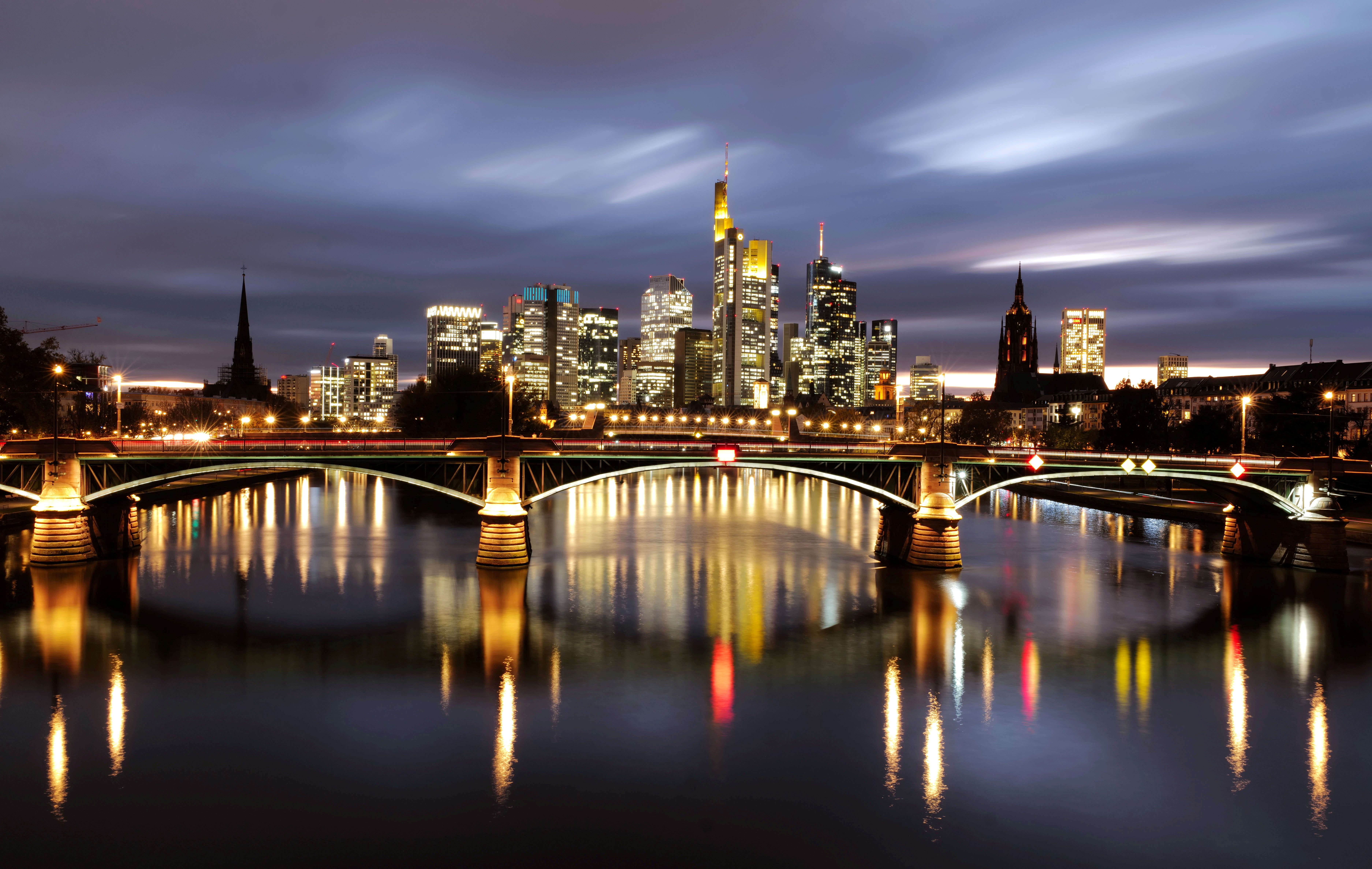 The skyline with its financial district is photographed during sunset as the spread of the coronavirus disease (COVID-19) continues in Frankfurt