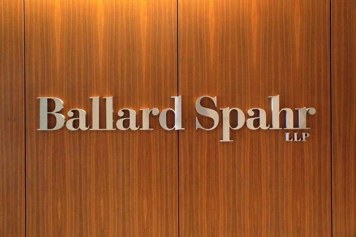 The logo of the law firm Ballard Spahr is seen at their legal offices in Philadelphia, Pennsylvania