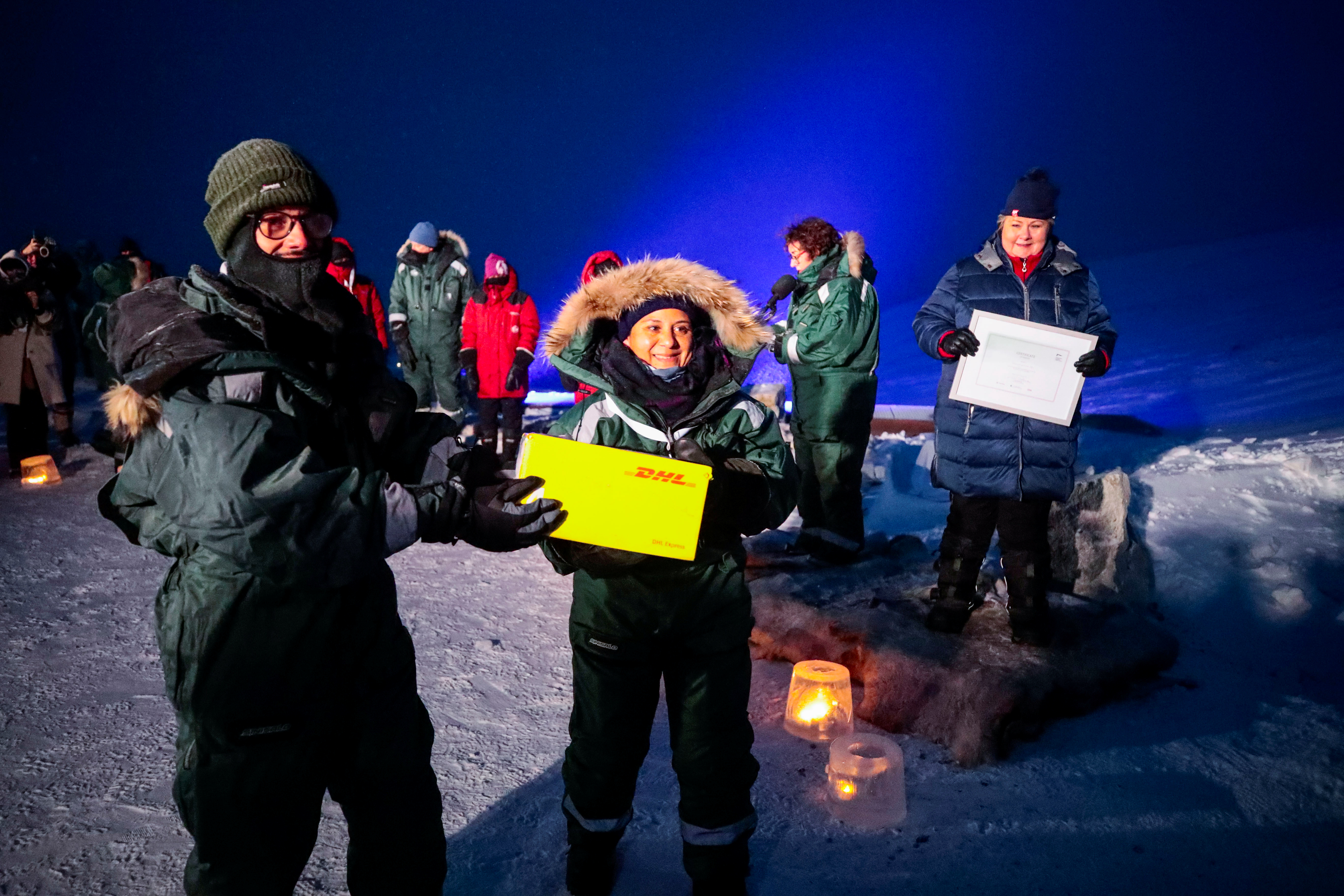 Representatives from many countries and universities arrive in the Svalbard's global seed vault with new seeds, in Longyearbyen