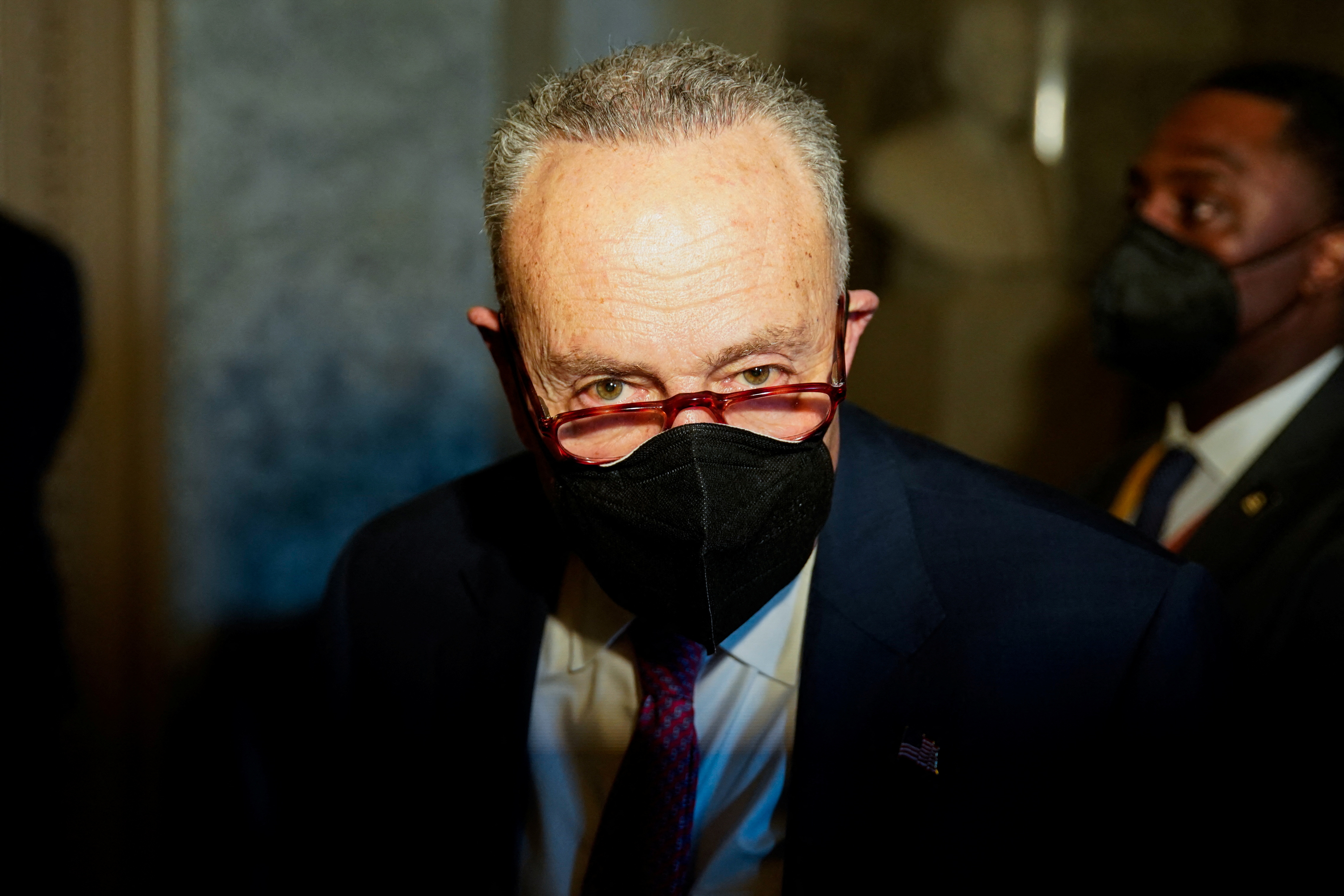 U.S. Senate Majority Leader Chuck Schumer (D-NY) speaks to reporters at the U.S. Capitol in Washington