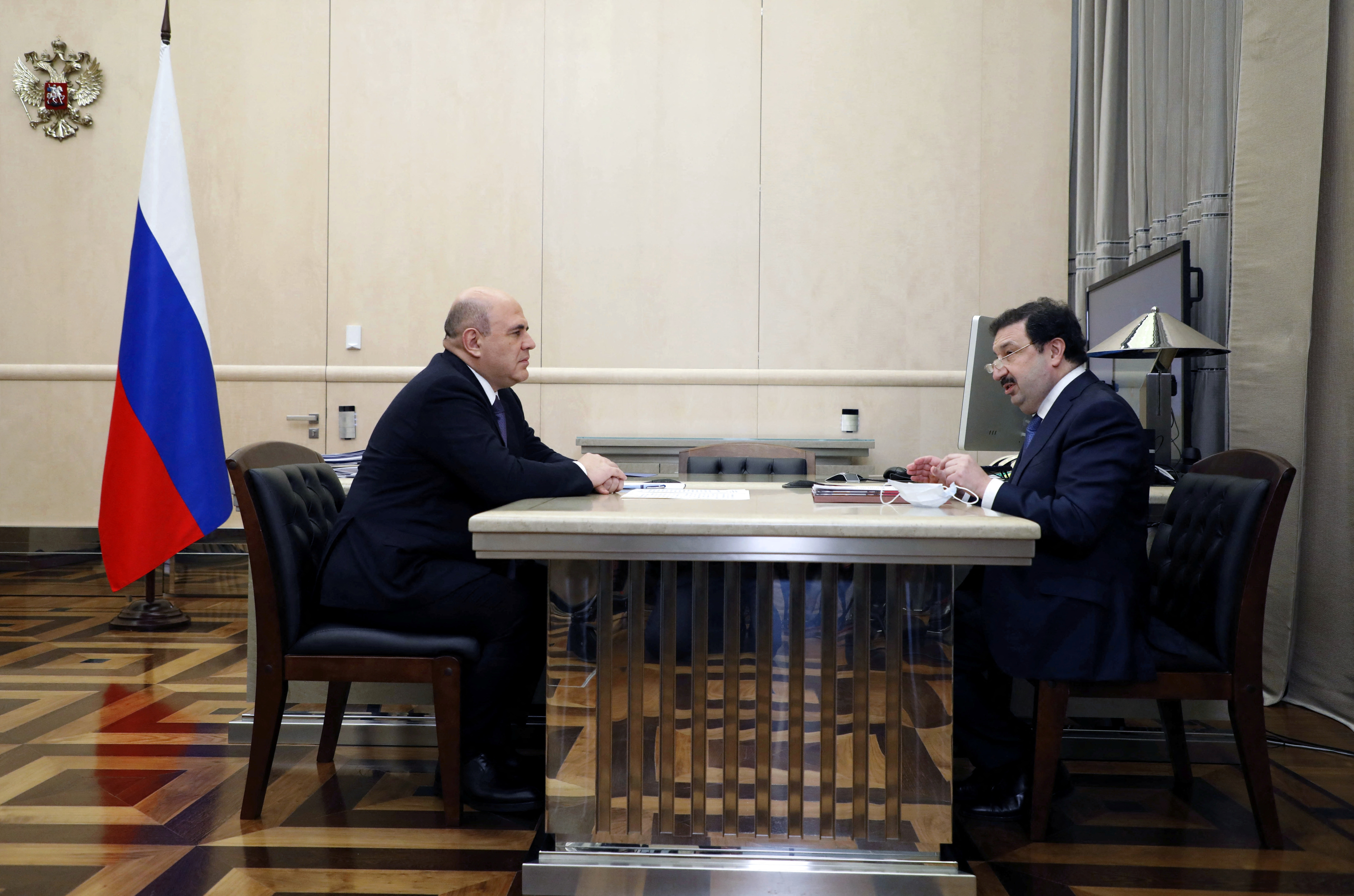Russian Prime Minister Mikhail Mishustin meets with Rector of the Russian Presidential Academy of National Economy and Public Administration Vladimir Mau in Moscow