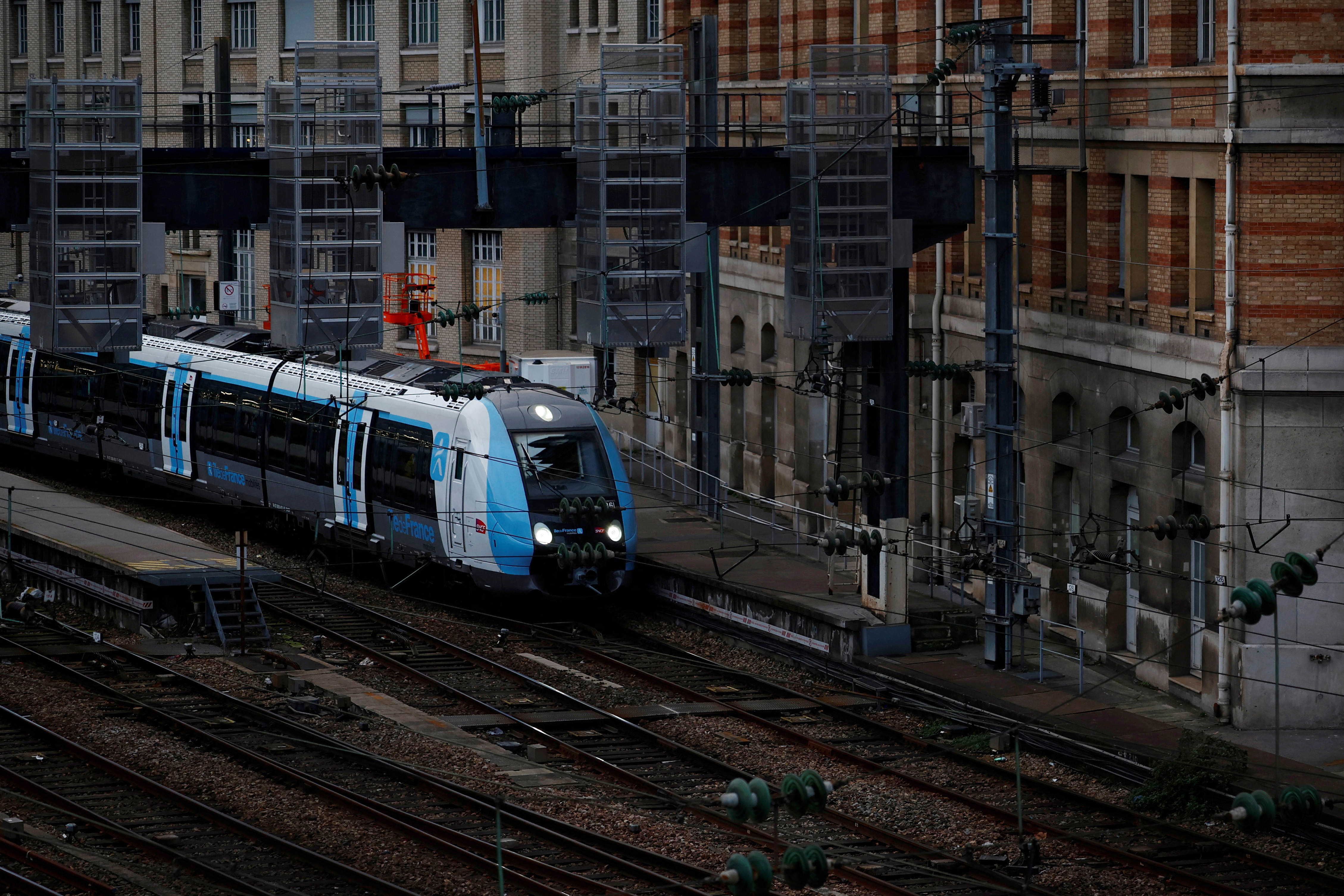 A SNCF Express Regional train at the Saint-Lazare train station in Paris