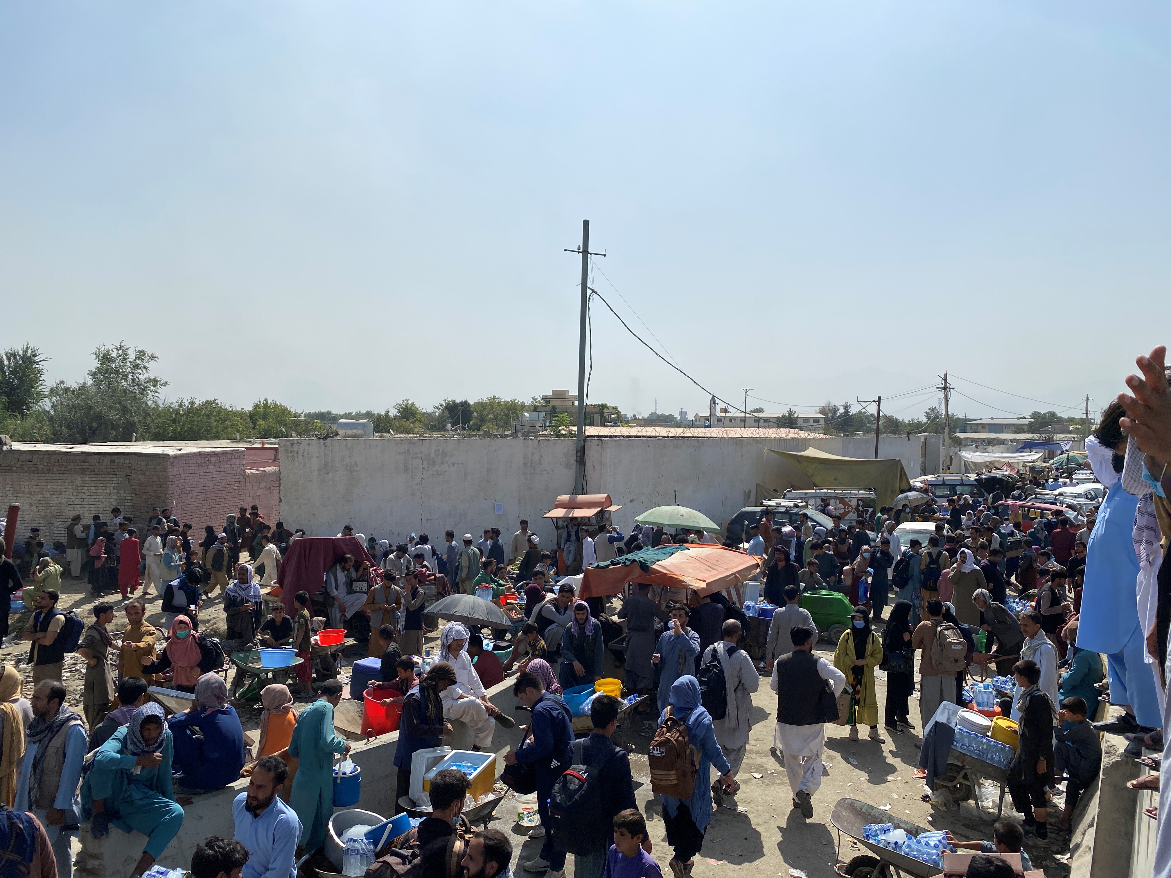 Crowds outside the airport in Kabul