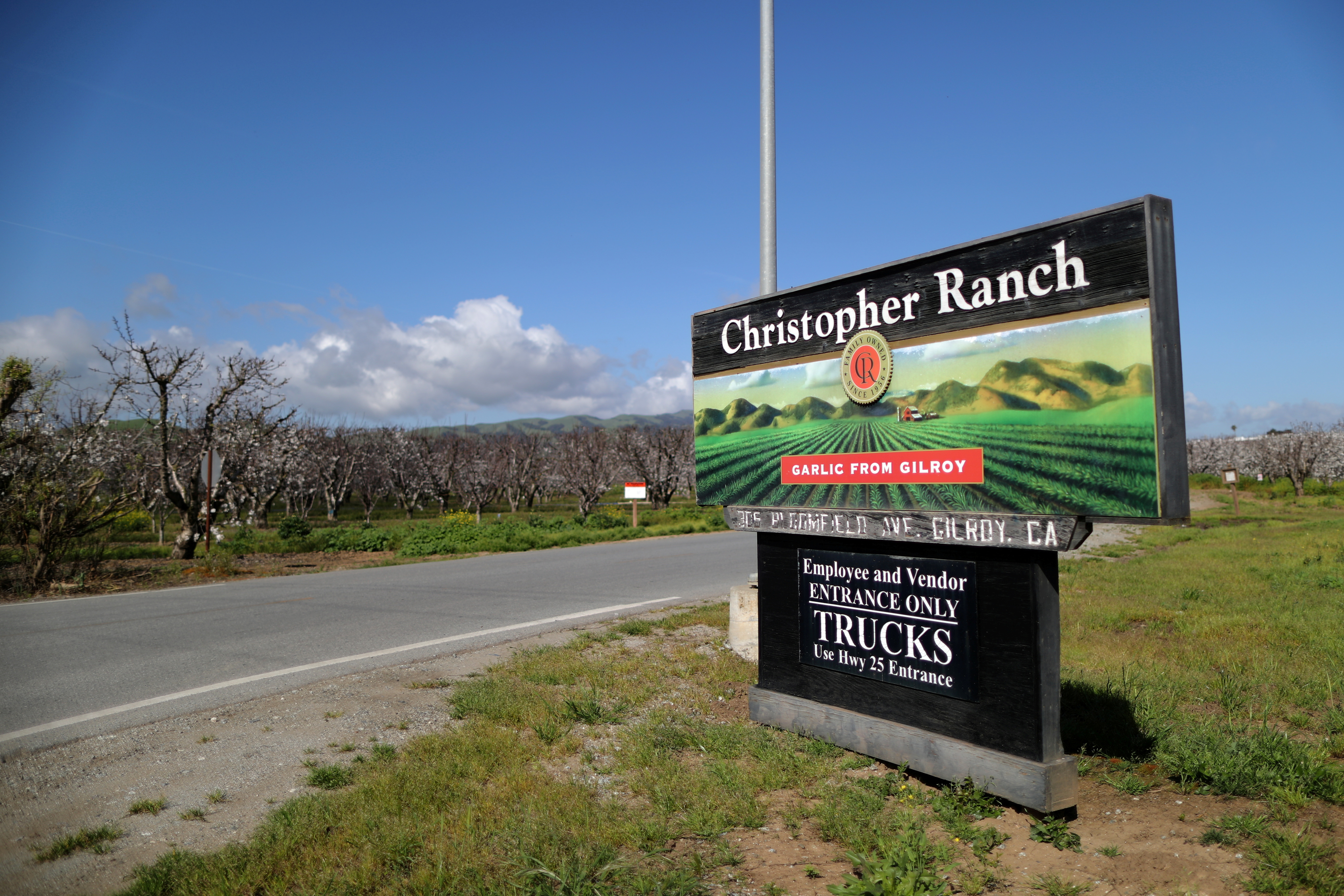 The entrance to Christopher Ranch garlic farm is seen in Gilroy