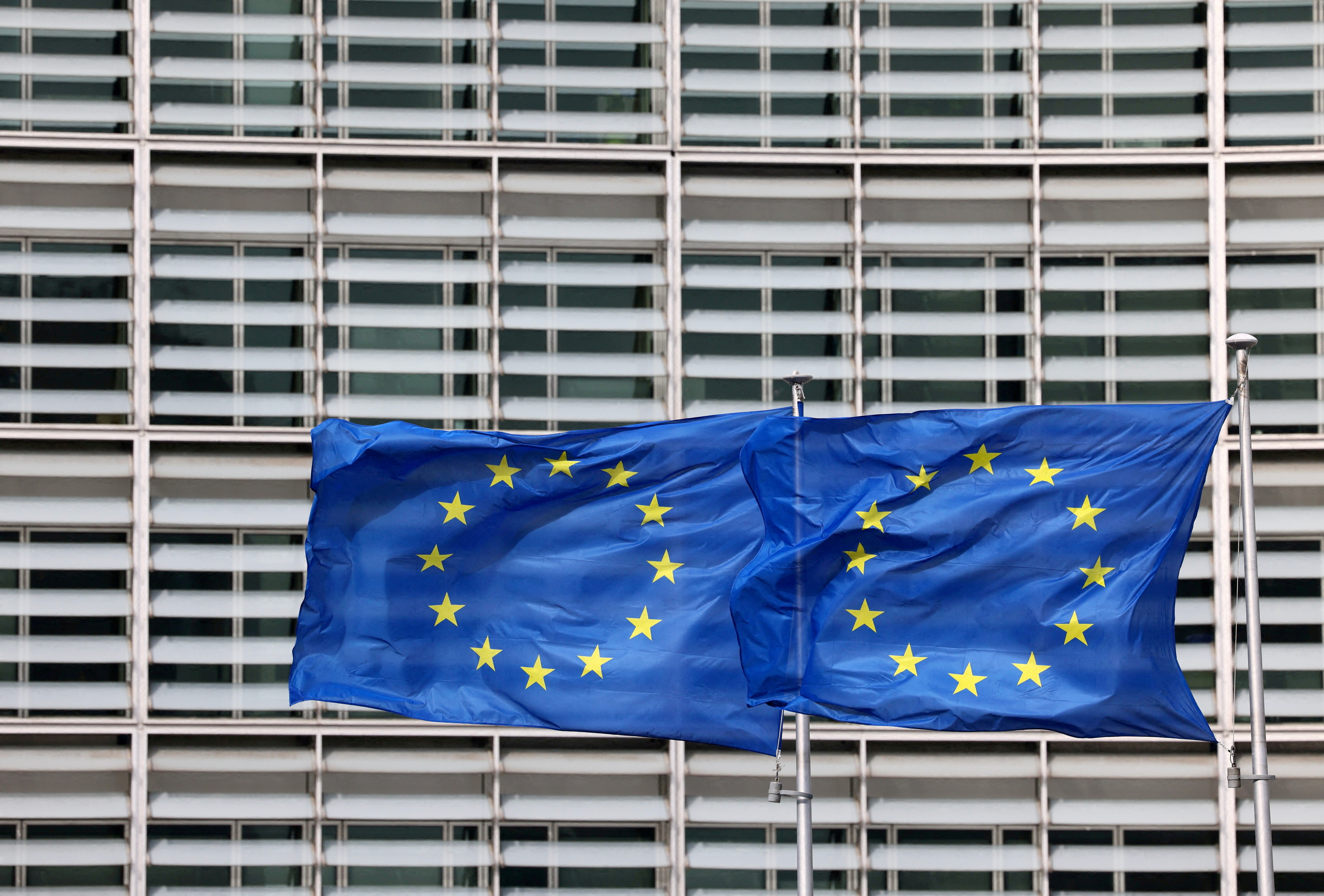 FILE PHOTO: European flags fly outside the European Commission headquarters in Brussels,
