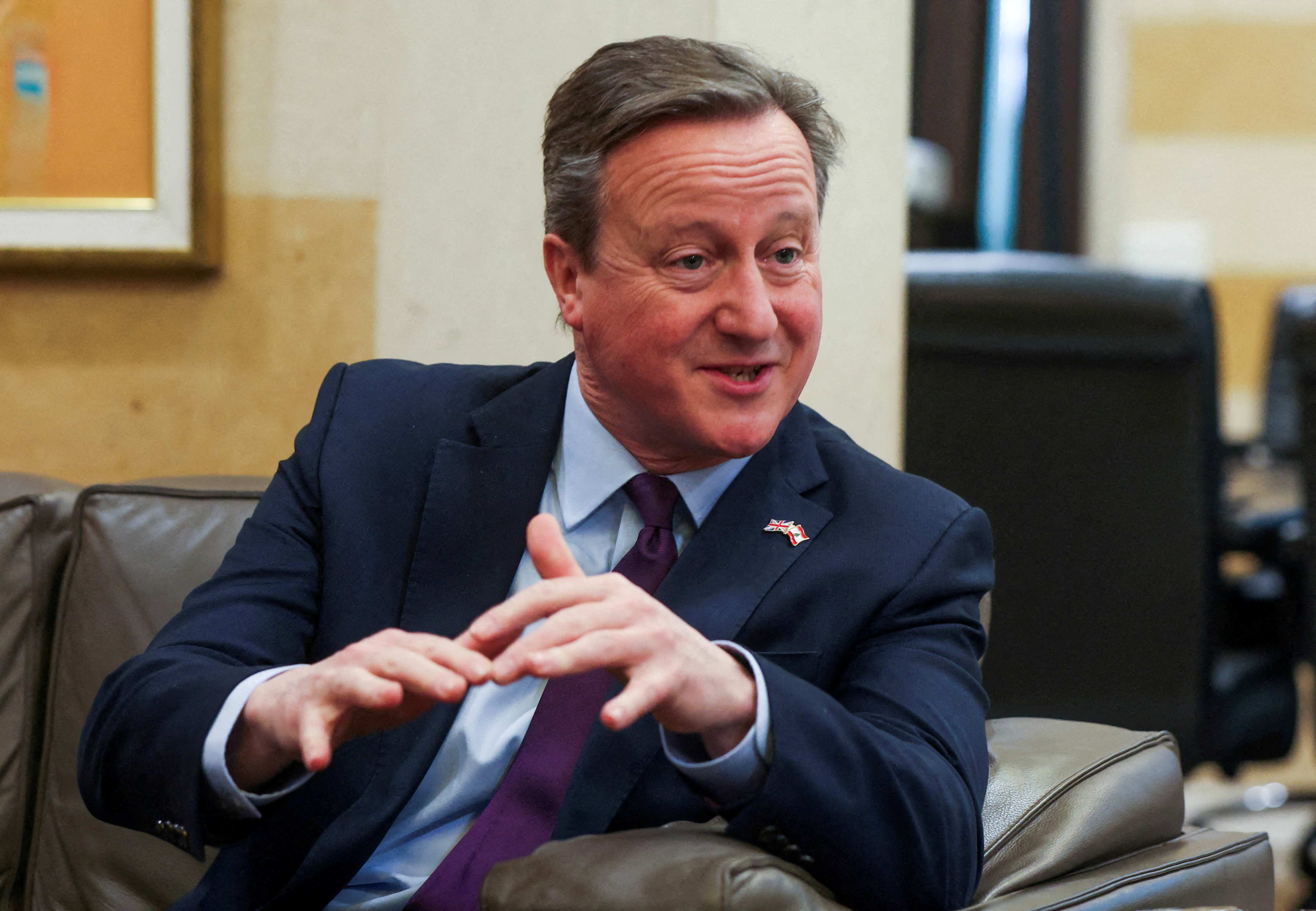 British Foreign Secretary Cameron meets with Lebanon's caretaker Prime Minister in Beirut