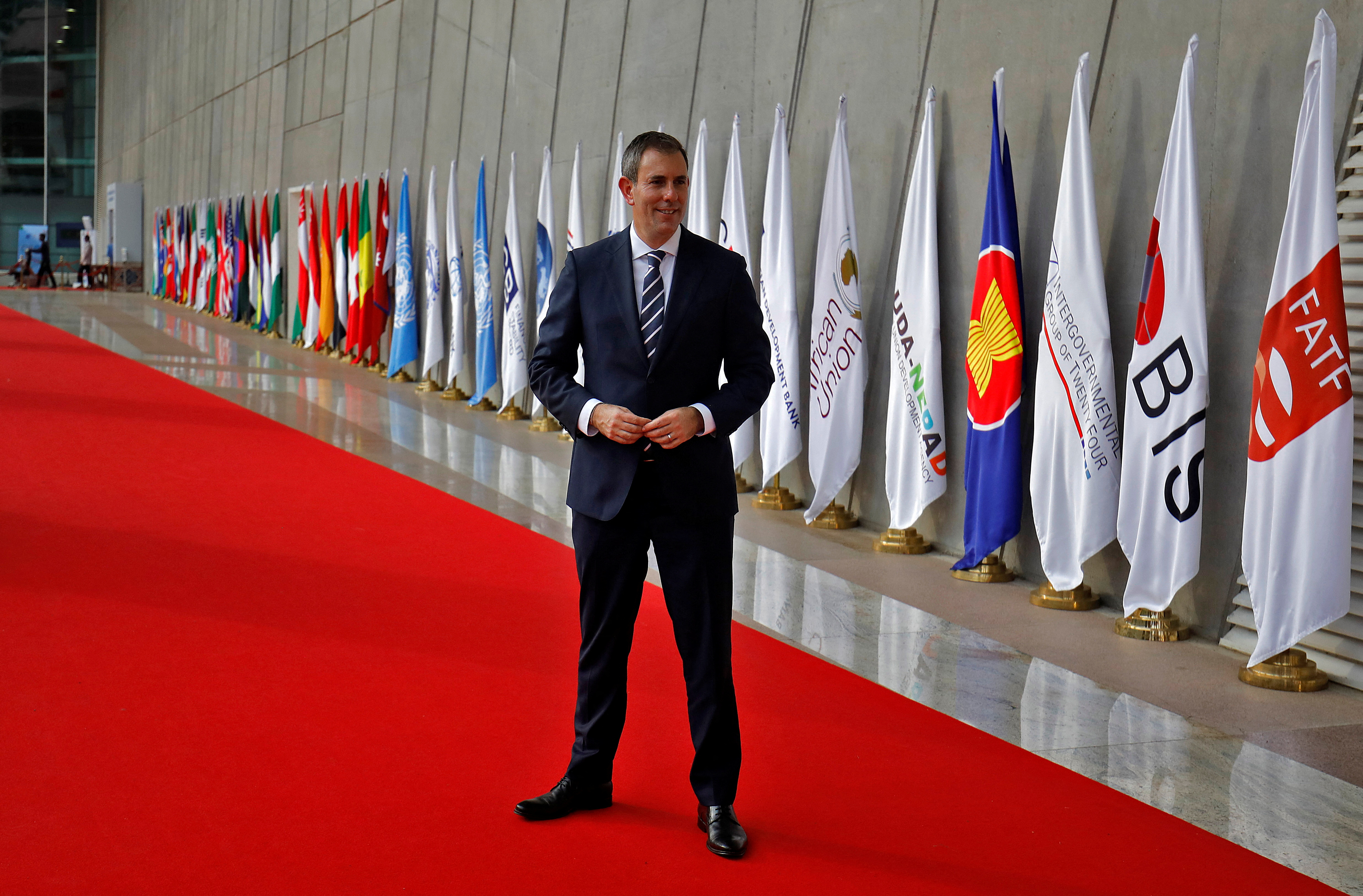 Australian Treasurer Chalmers poses for a photo as he arrives to attend a meeting of G20 Finance Ministers and Central Bank Governors in Gandhinagar.