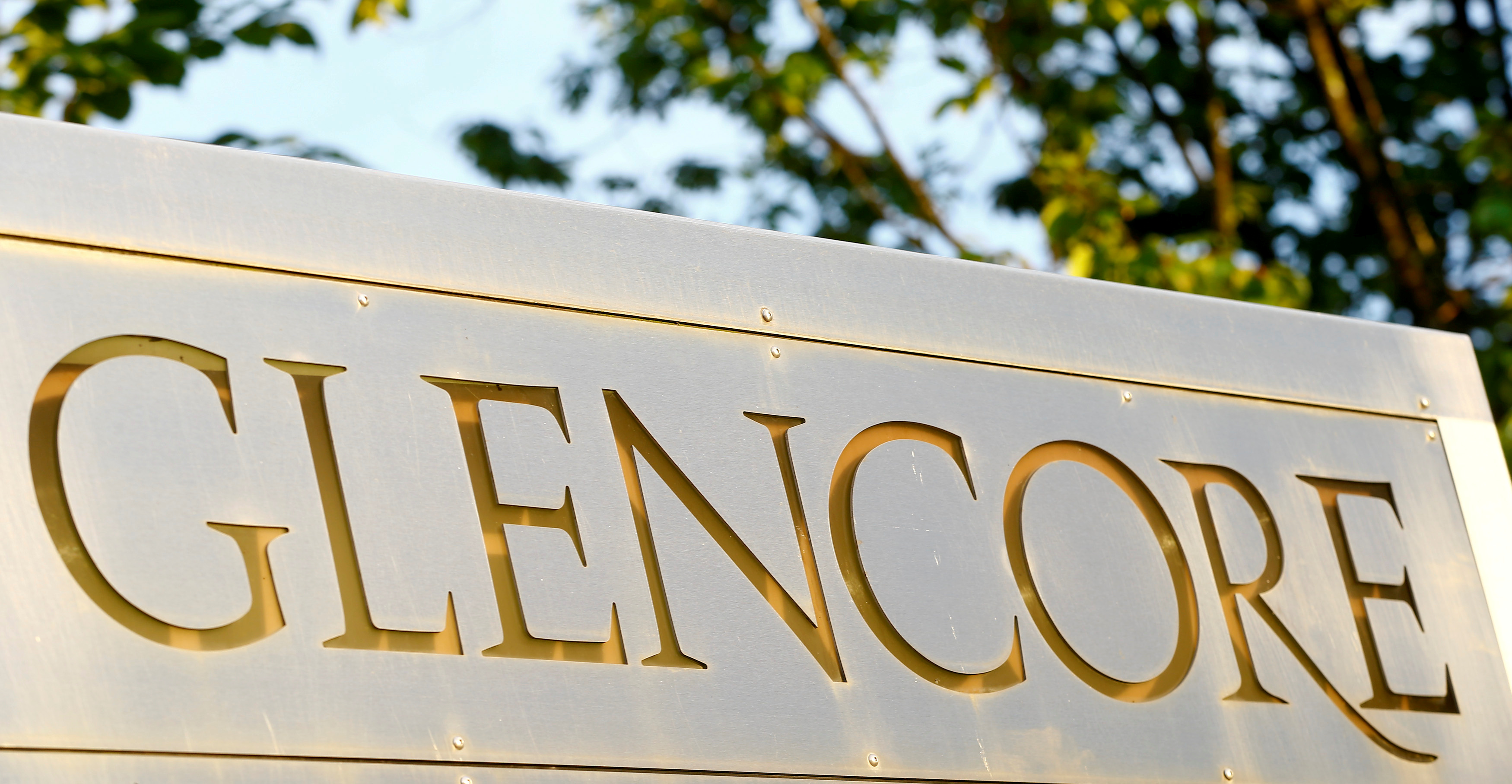 The logo commodities trader Glencore is pictured in Baar