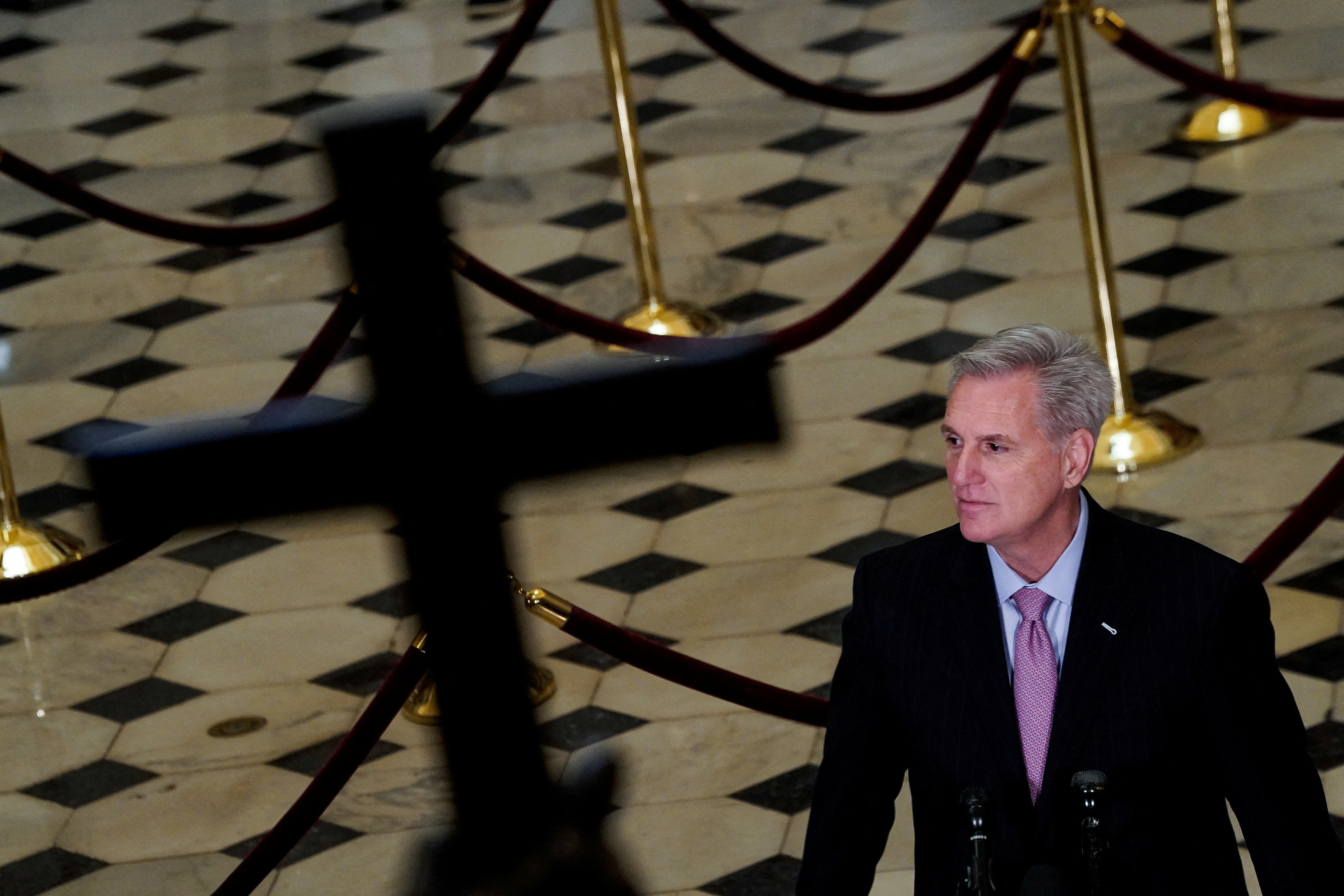 U.S. Speaker of the House Kevin McCarthy (R-CA) speaks to reporters at the U.S. Capitol in Washington