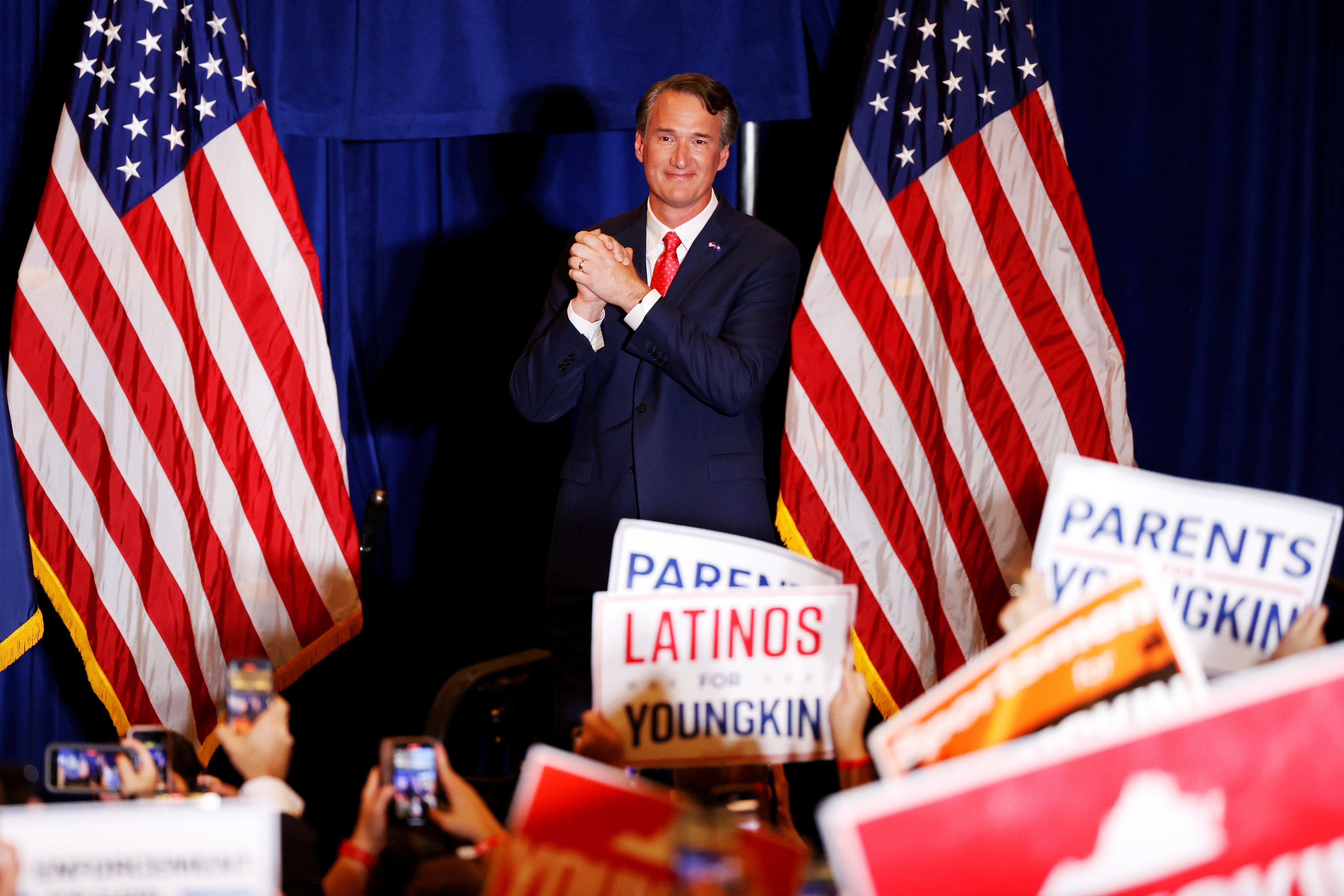 Virginia Republican gubernatorial nominee Glenn Youngkin speaks during his election night party at a hotel in Chantilly, Virginia, U.S., November 3, 2021. REUTERS/Jonathan Ernst