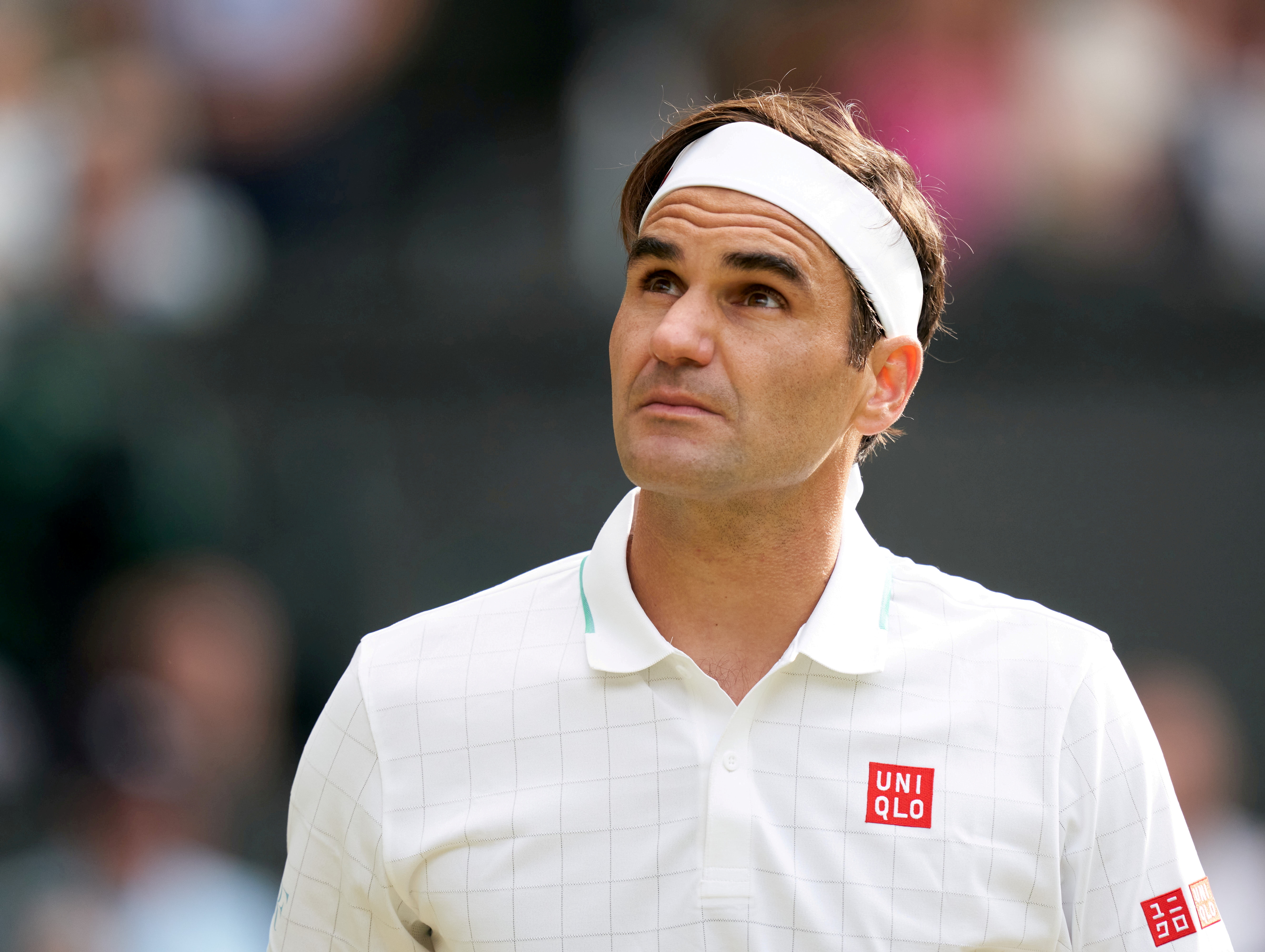 Roger Federer (SUI) plays against Hubert Hurkacz (POL) in the quarter finals at All England Lawn Tennis and Croquet Club. Jul 7, 2021; London, United Kingdom; Mandatory Credit: Peter van den Berg-USA TODAY Sports