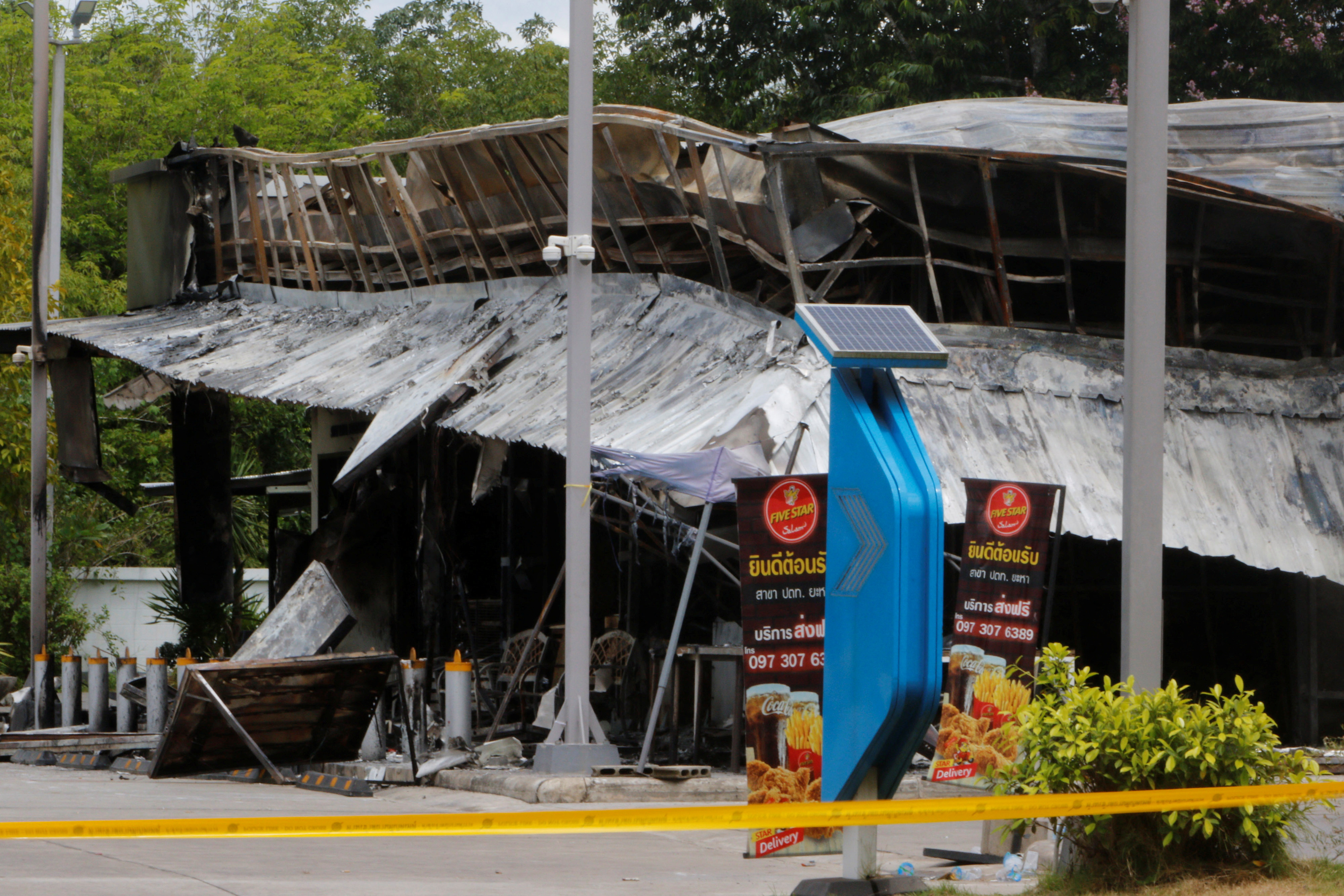 Aftermath of an explosion which ripped through the southern Thailand province of Yala in what appeared to be multiple coordinated attacks in several locations