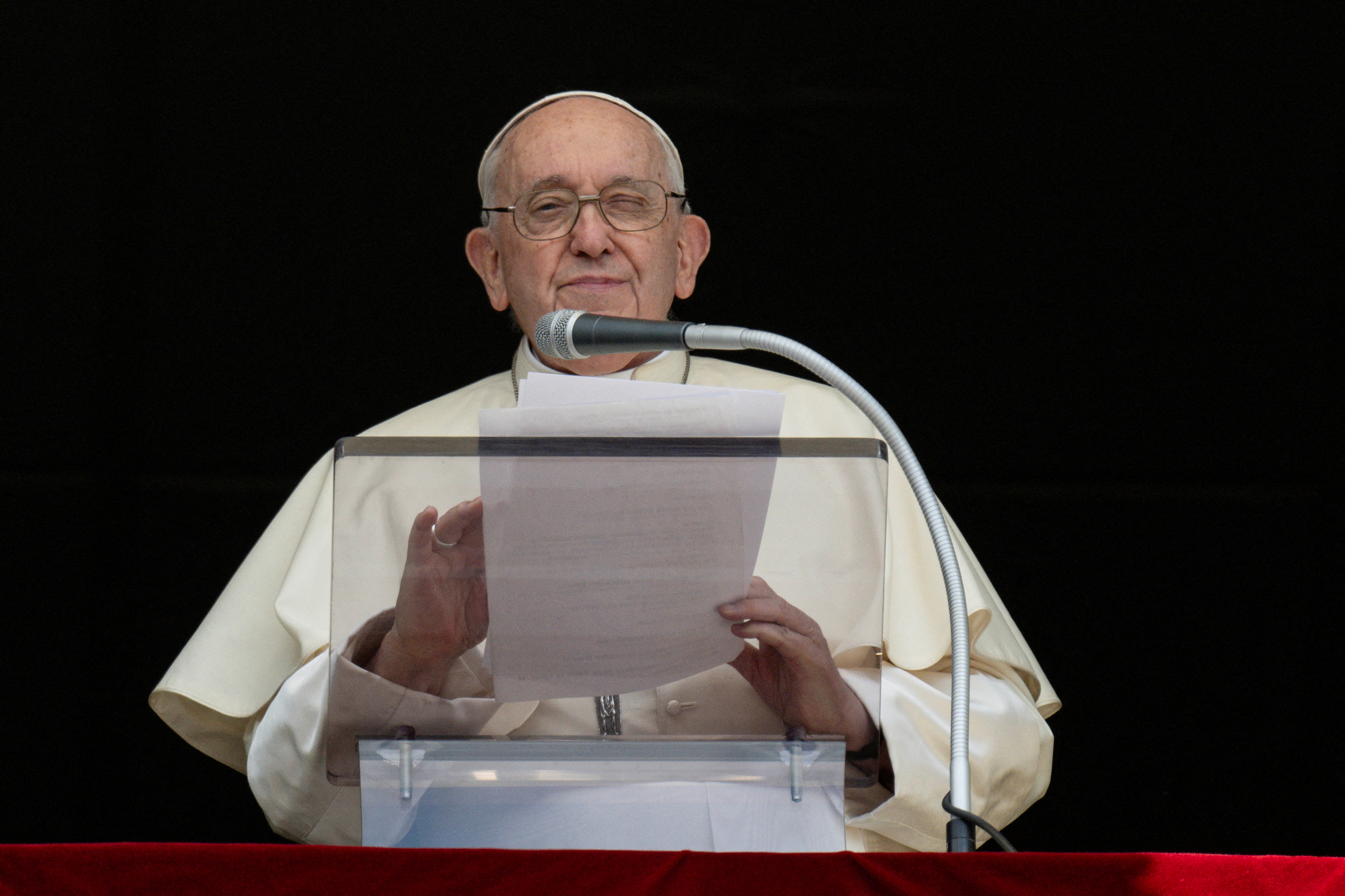 Pope Francis leads the Angelus prayer at the Vatican