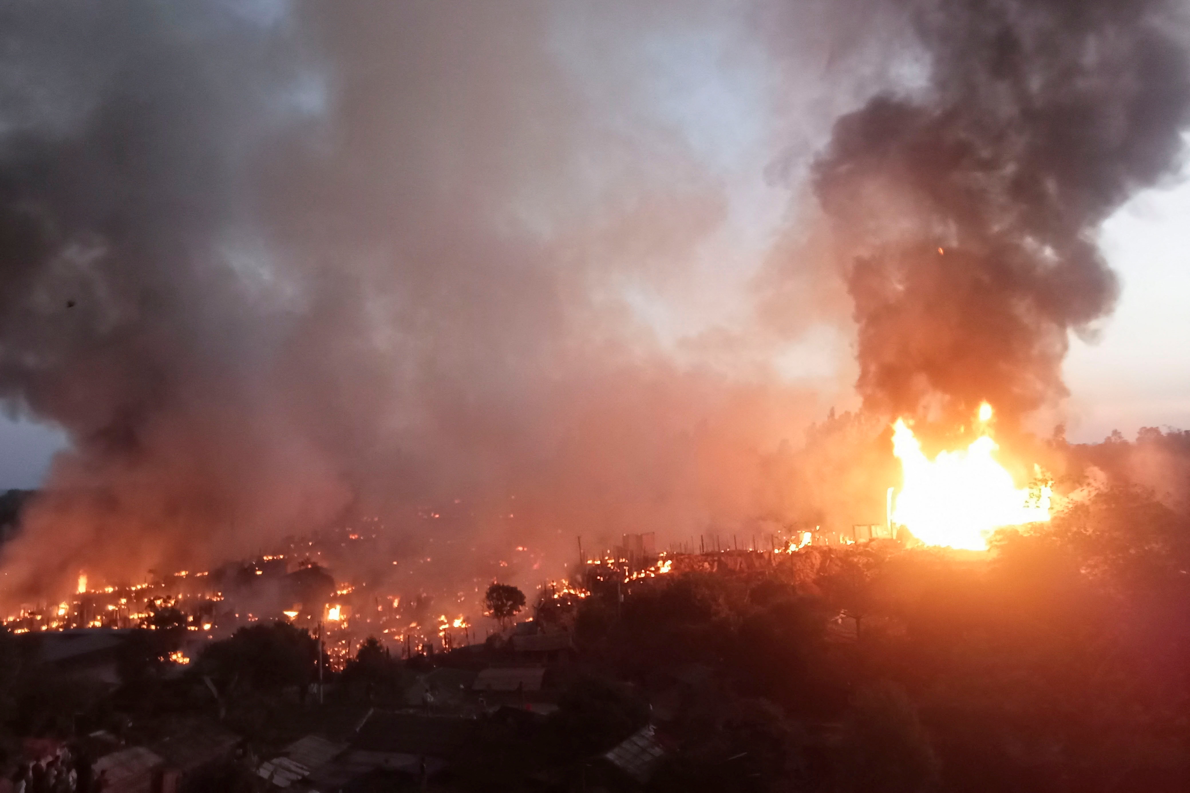 A general view of the fire that broke out at the Balukhali rohingya refugee camp in Cox's Bazar, Bangladesh, January 9, 2022. REUTERS/Stringer NO RESALES. NO ARCHIVES