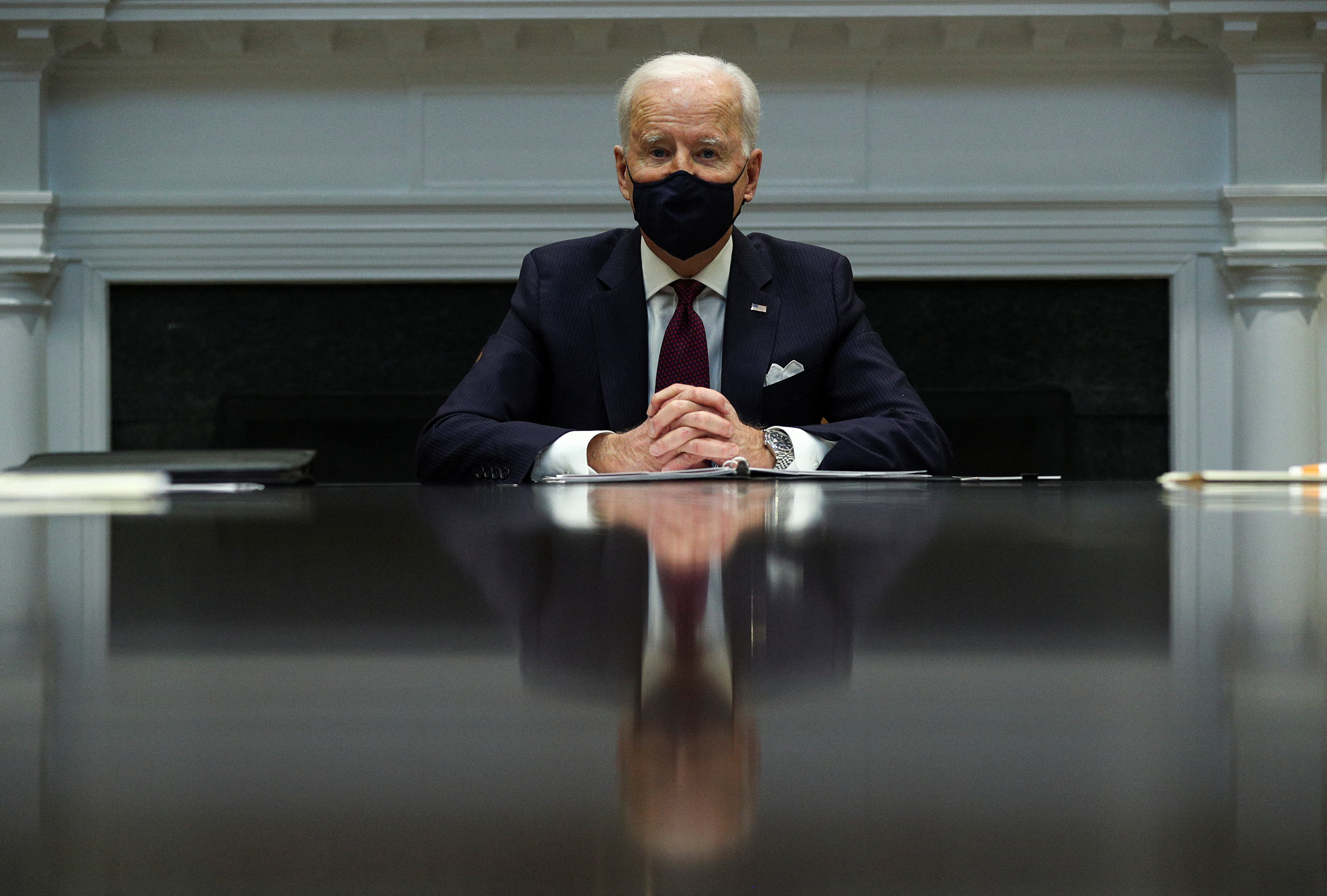 U.S. President Joe Biden receives economic briefing at the White House in Washington