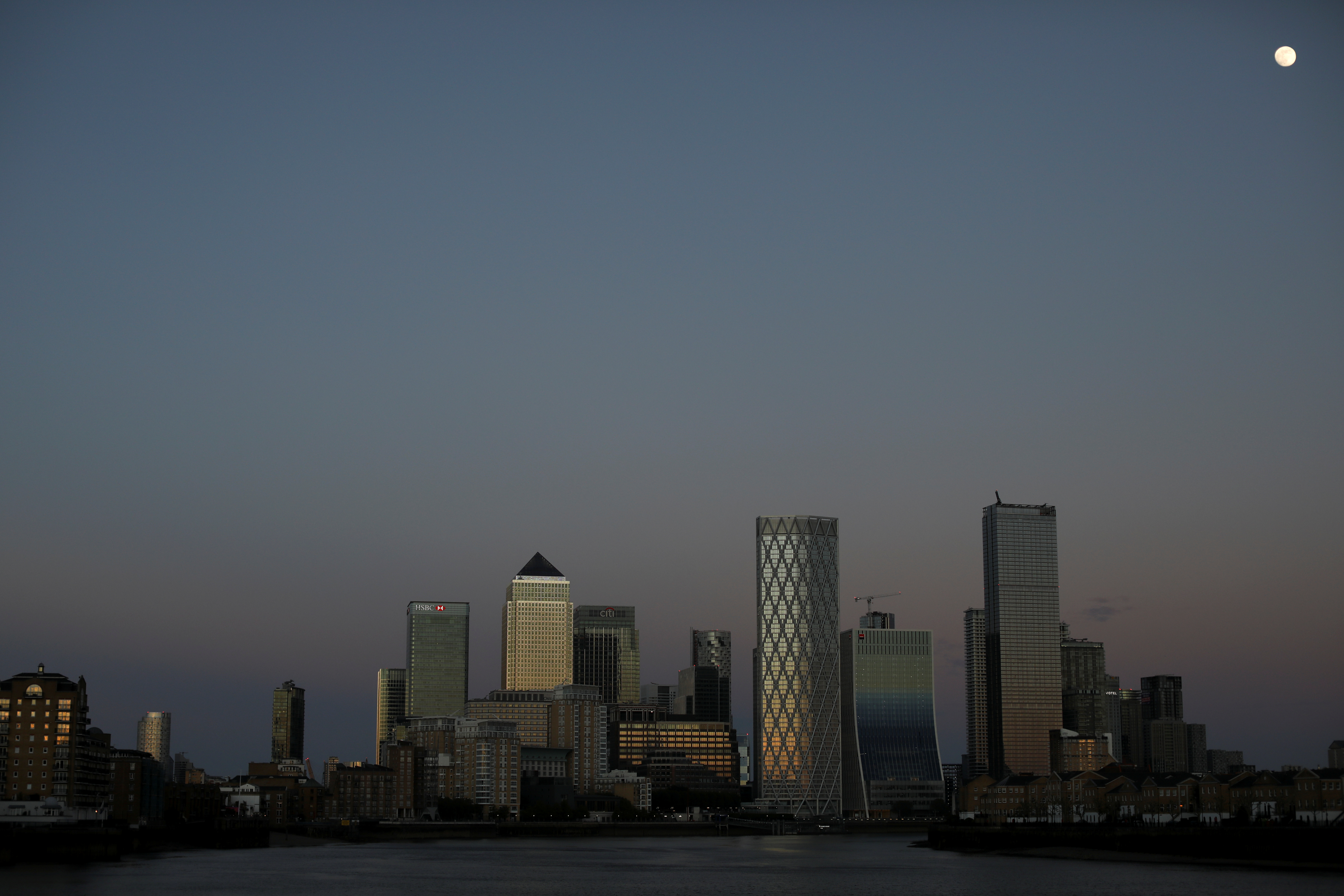 General view of the Canary Wharf financial district in London