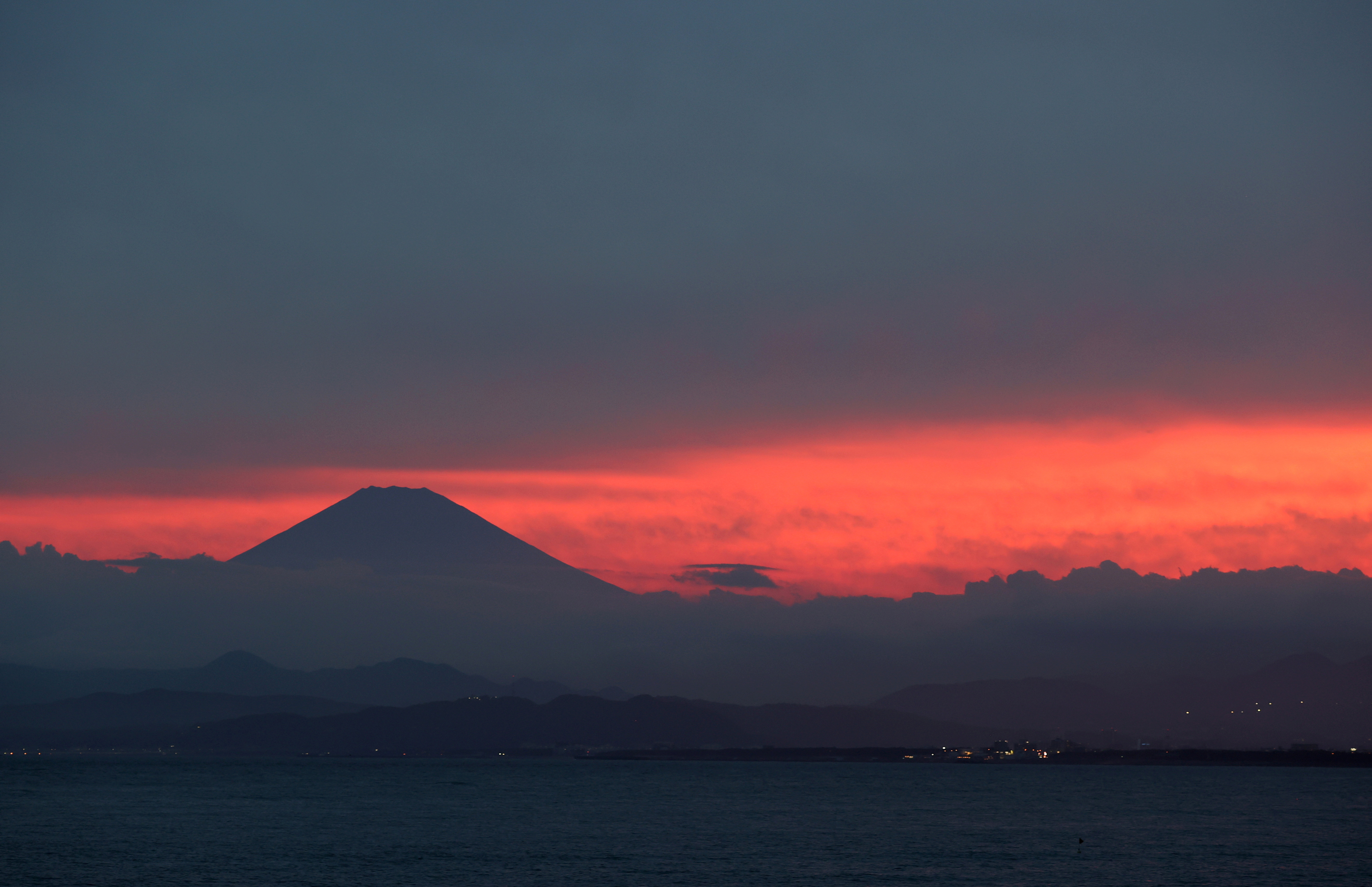 Mount Fuji is seen from Enoshima island, in Fujisawa, south of Tokyo