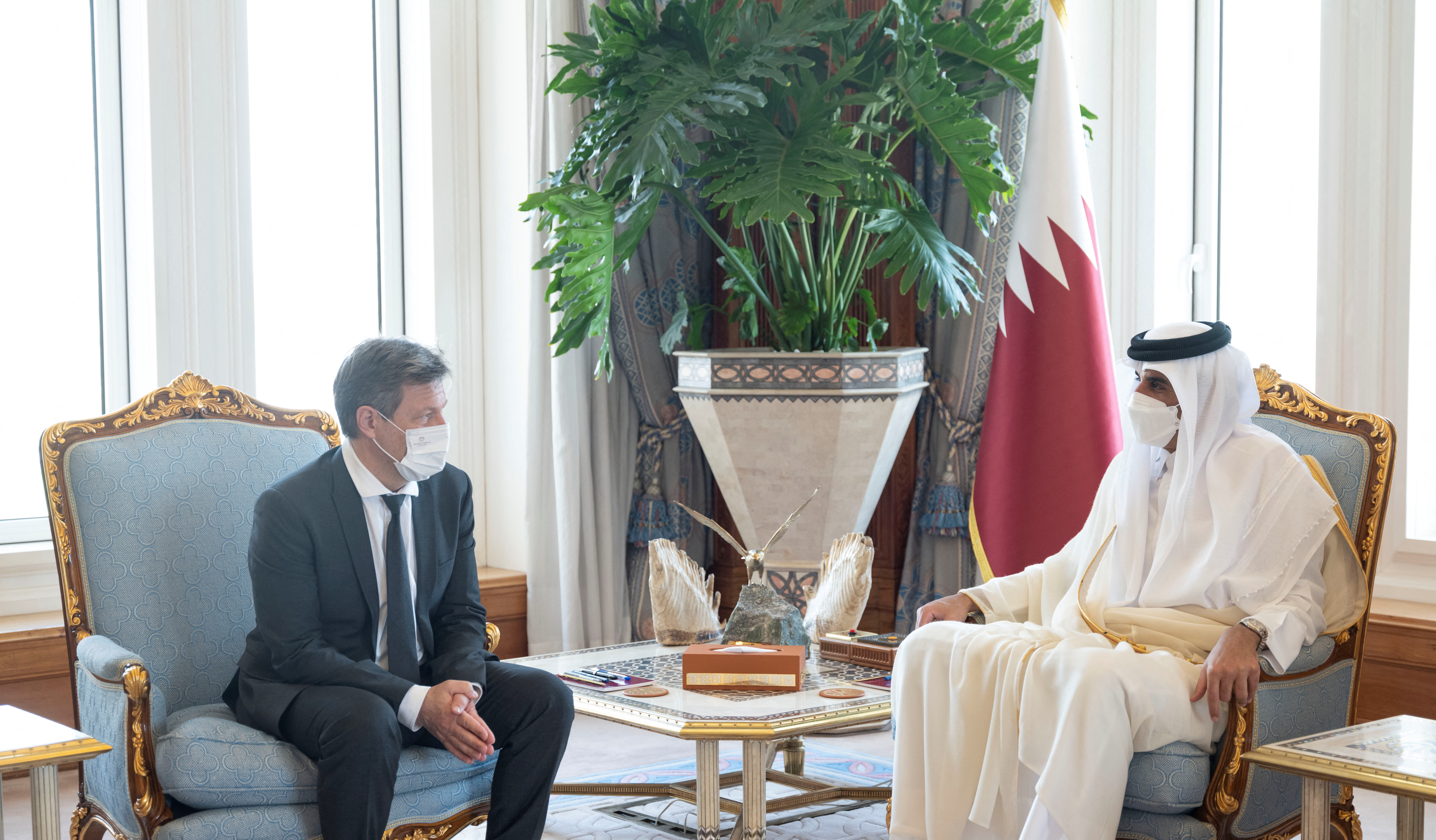 Qatari Emir Sheikh Tamim bin Hamad al-Thani meets with German Economy Minister Robert Habeck in Doha