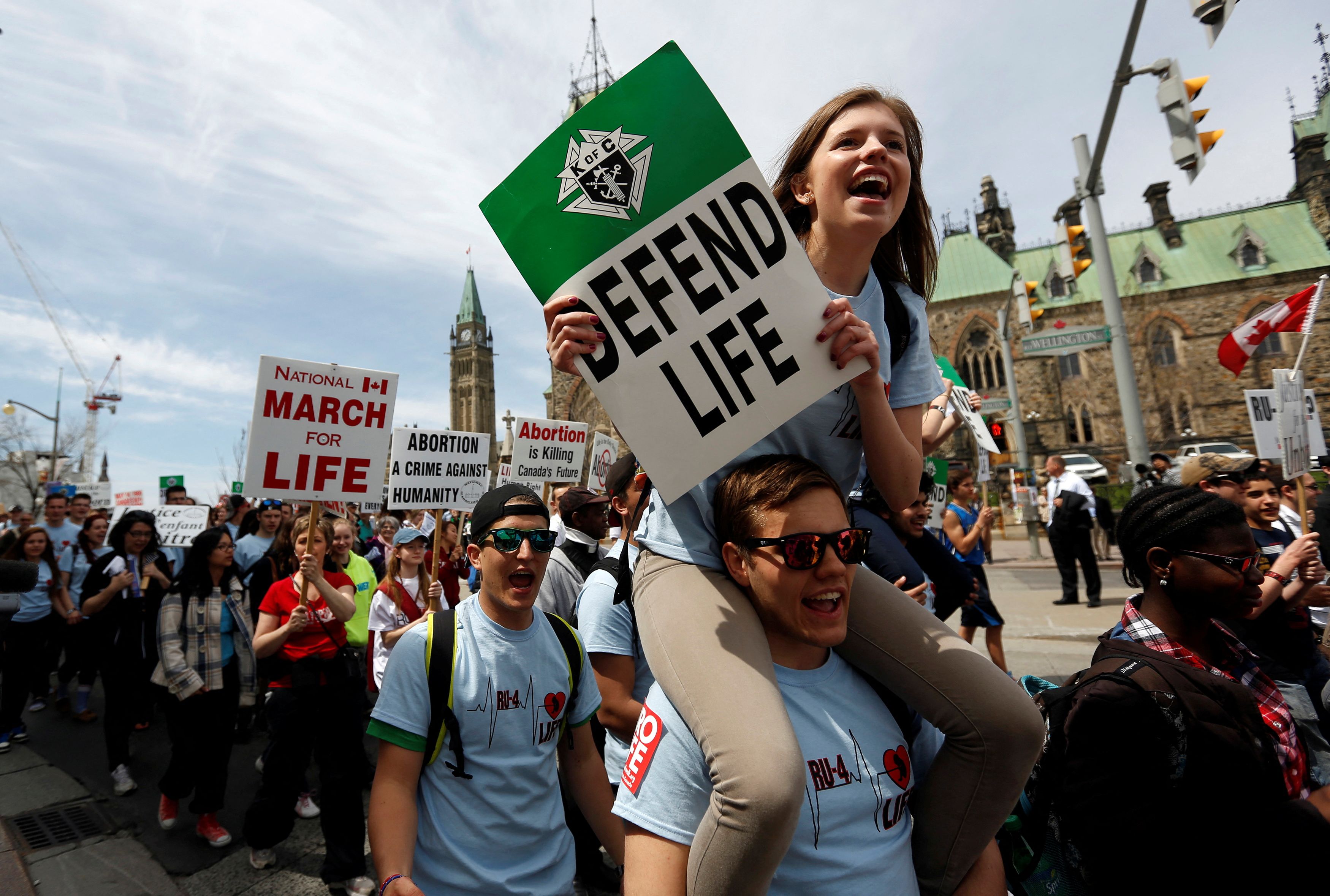 Anti-abortion protesters take part in the National March for Life in Ottawa