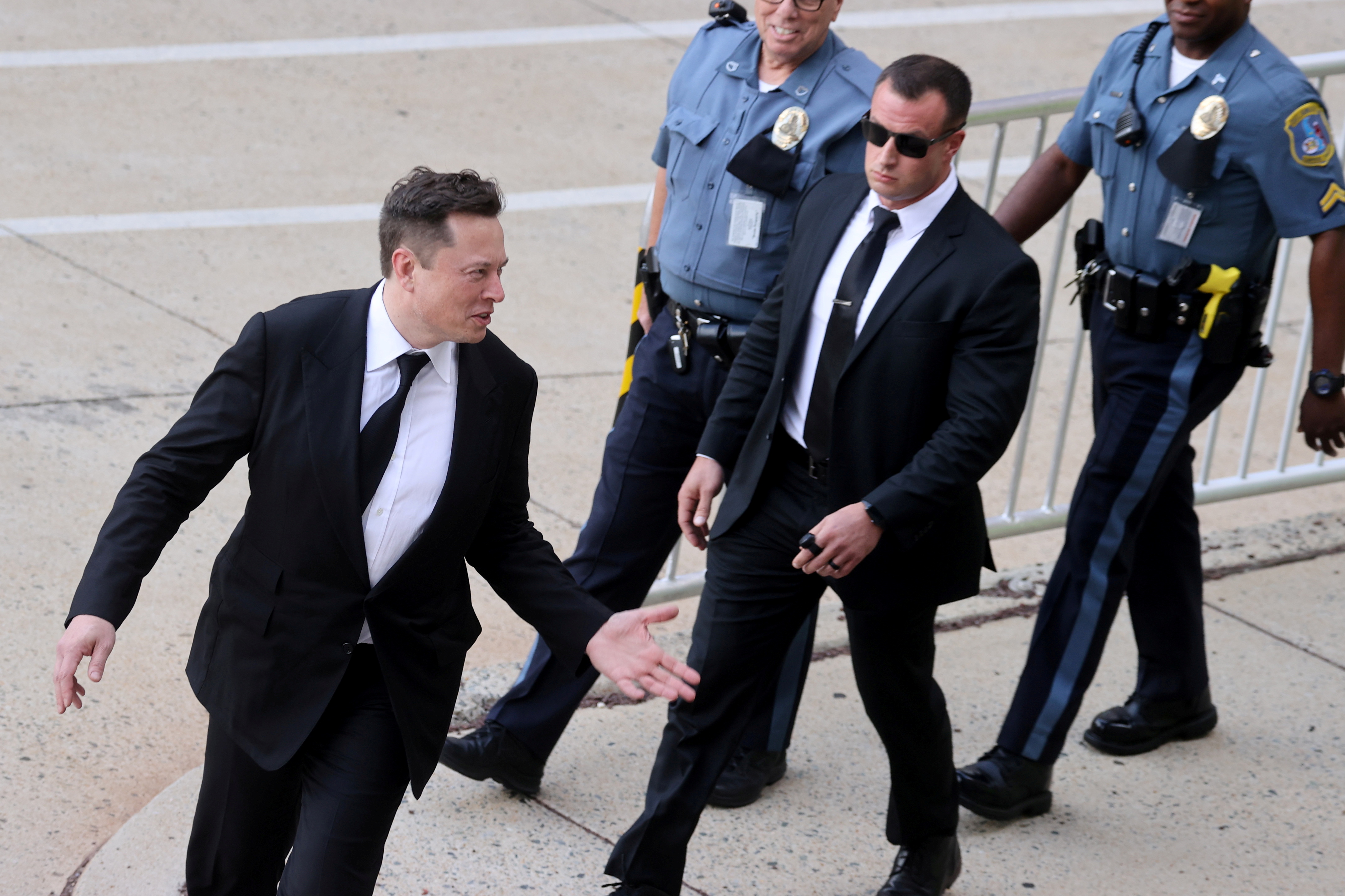 Tesla CEO Musk departs after taking the stand to defend Tesla Inc's 2016 deal for SolarCity in a case before the Delaware Court of Chancery in Wilmington, Delaware