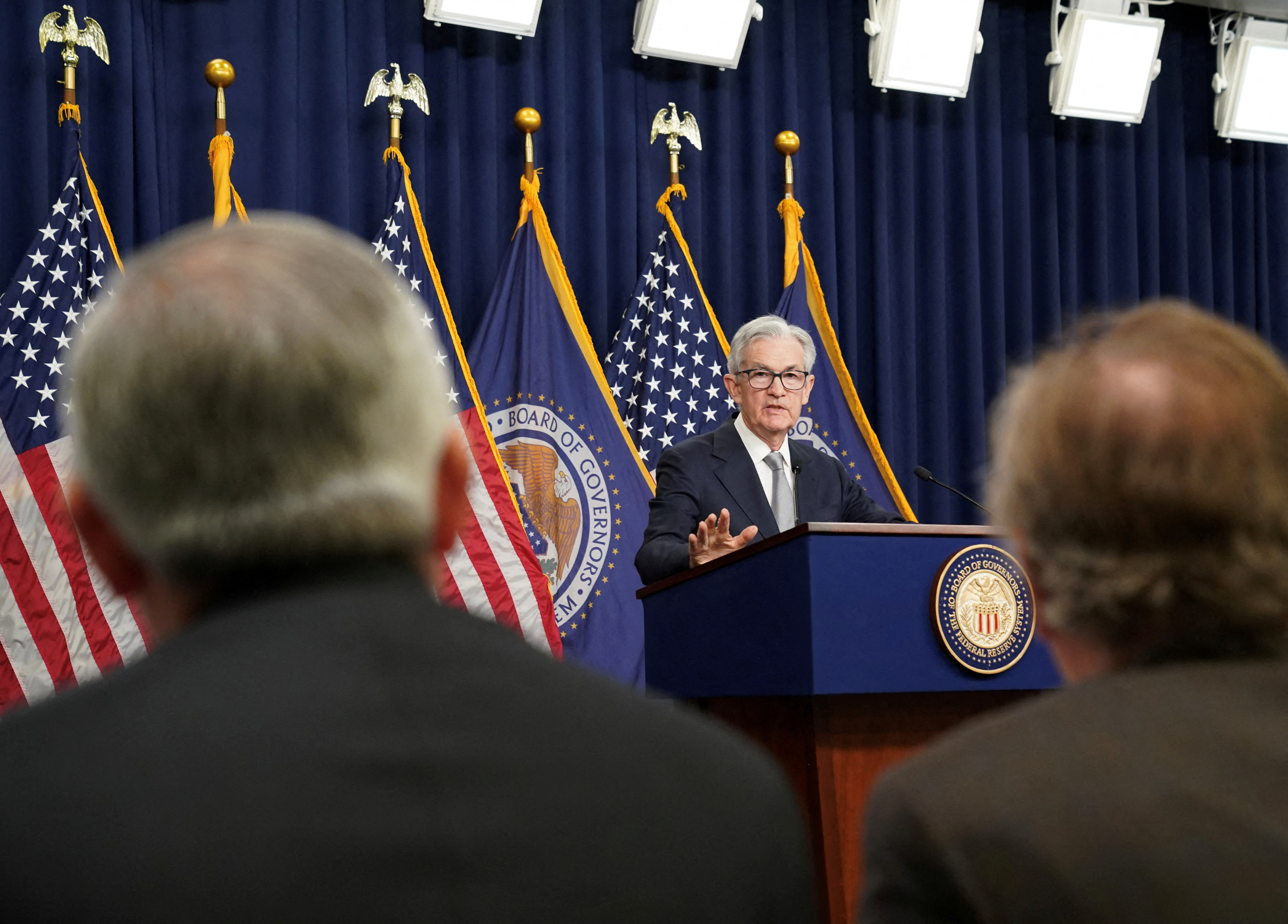 Federal Reserve Chairman Jerome Powell speaks at a press conference in Washington