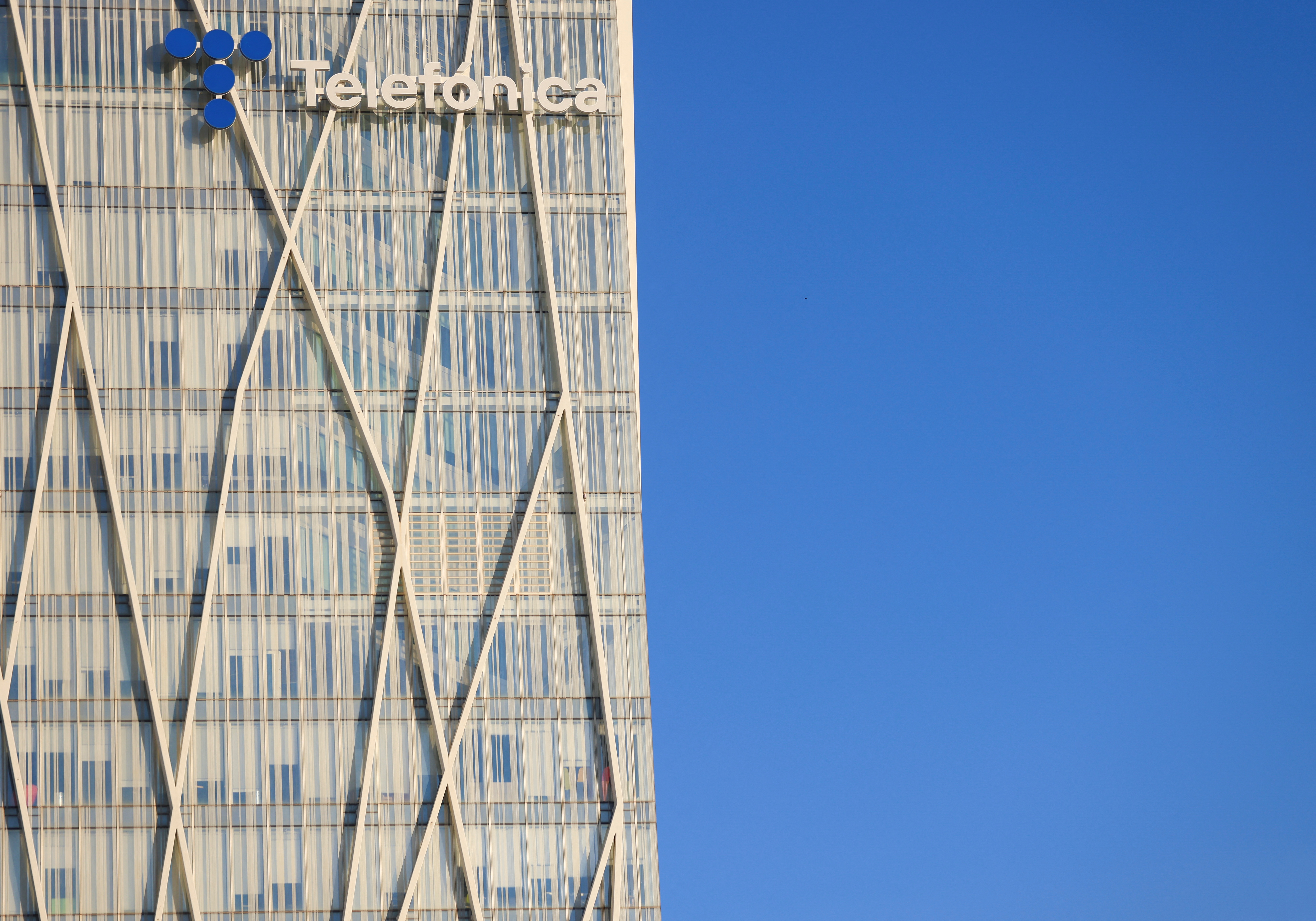 The logo of Spanish Telecom company Telefonica is seen at its headquarters in Barcelona