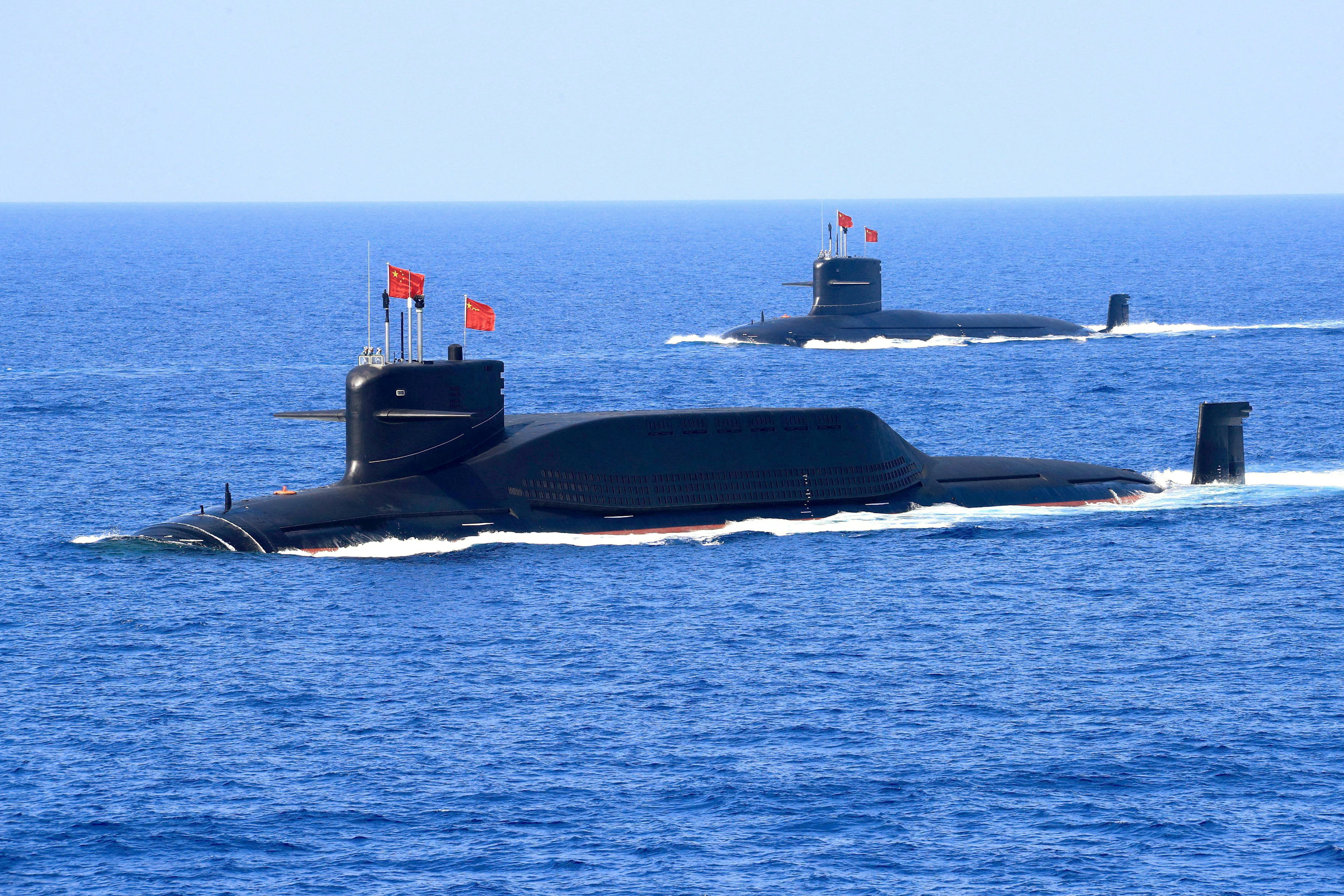Nuclear-powered Type 094A Jin-class ballistic missile submarine of the Chinese People's Liberation Army (PLA) Navy is seen during a military display in the South China Sea