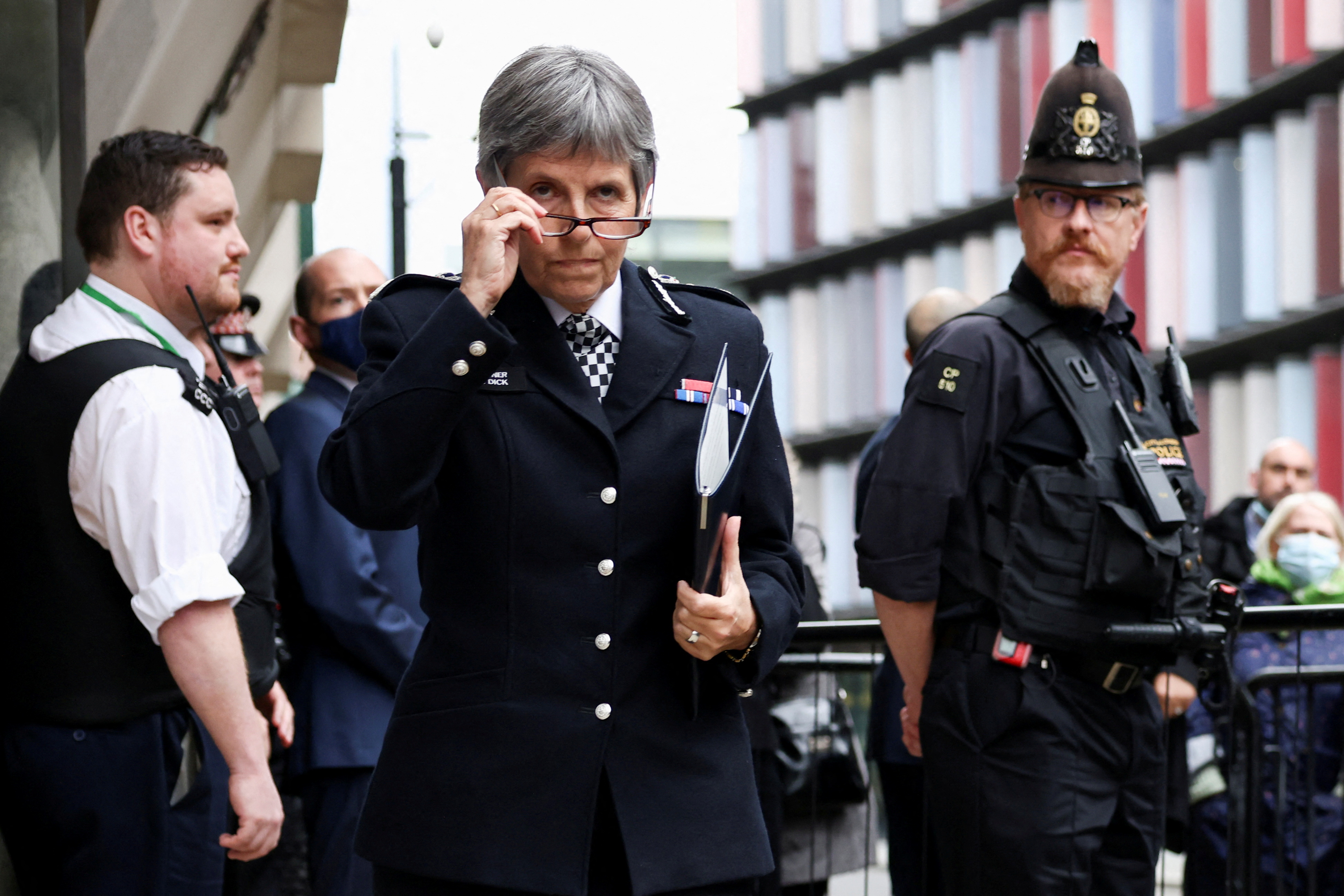 Metropolitan Police Commissioner Cressida Dick delivers a statement outside the Old Bailey, where police officer Wayne Couzens was sentenced following the murder of Sarah Everard, in London