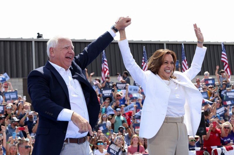 U.S. VP and Democratic presidential candidate Harris and her running mate Minnesota Governor Walz campaign in Eau Claire