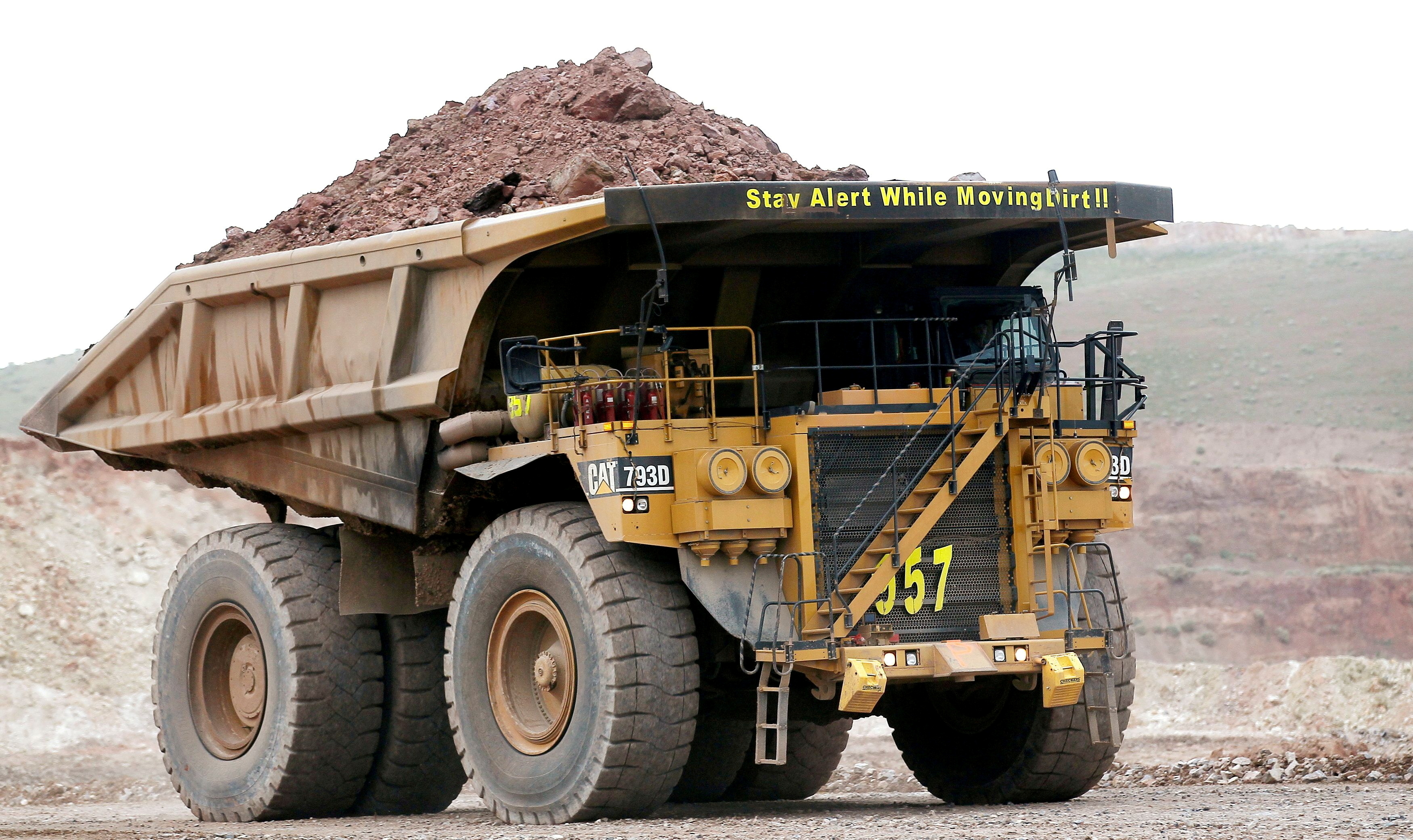 A haul truck carries a full load at a mine operation near Elko, Nevada