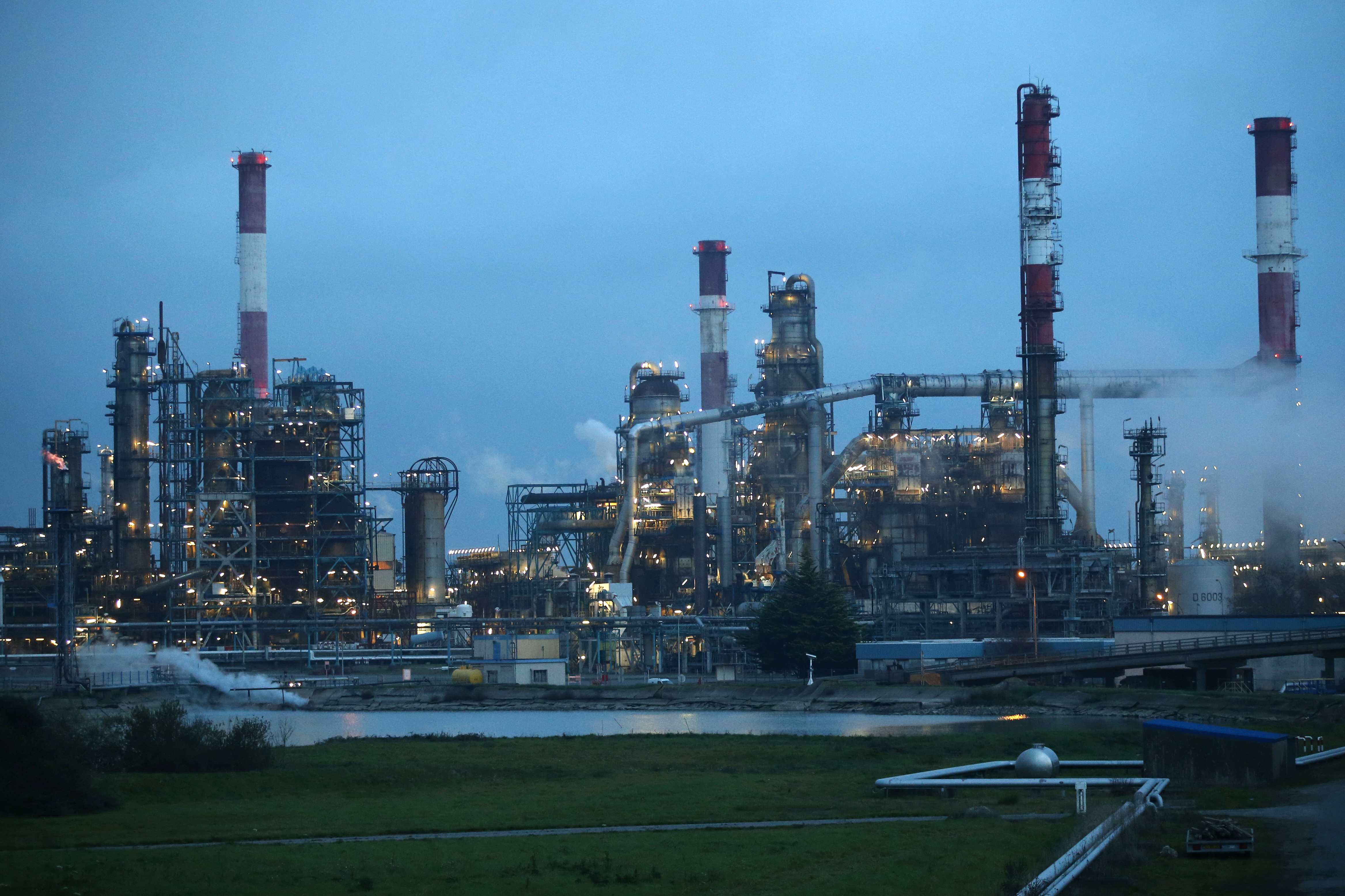 A view shows the French oil giant Total refinery in Donges