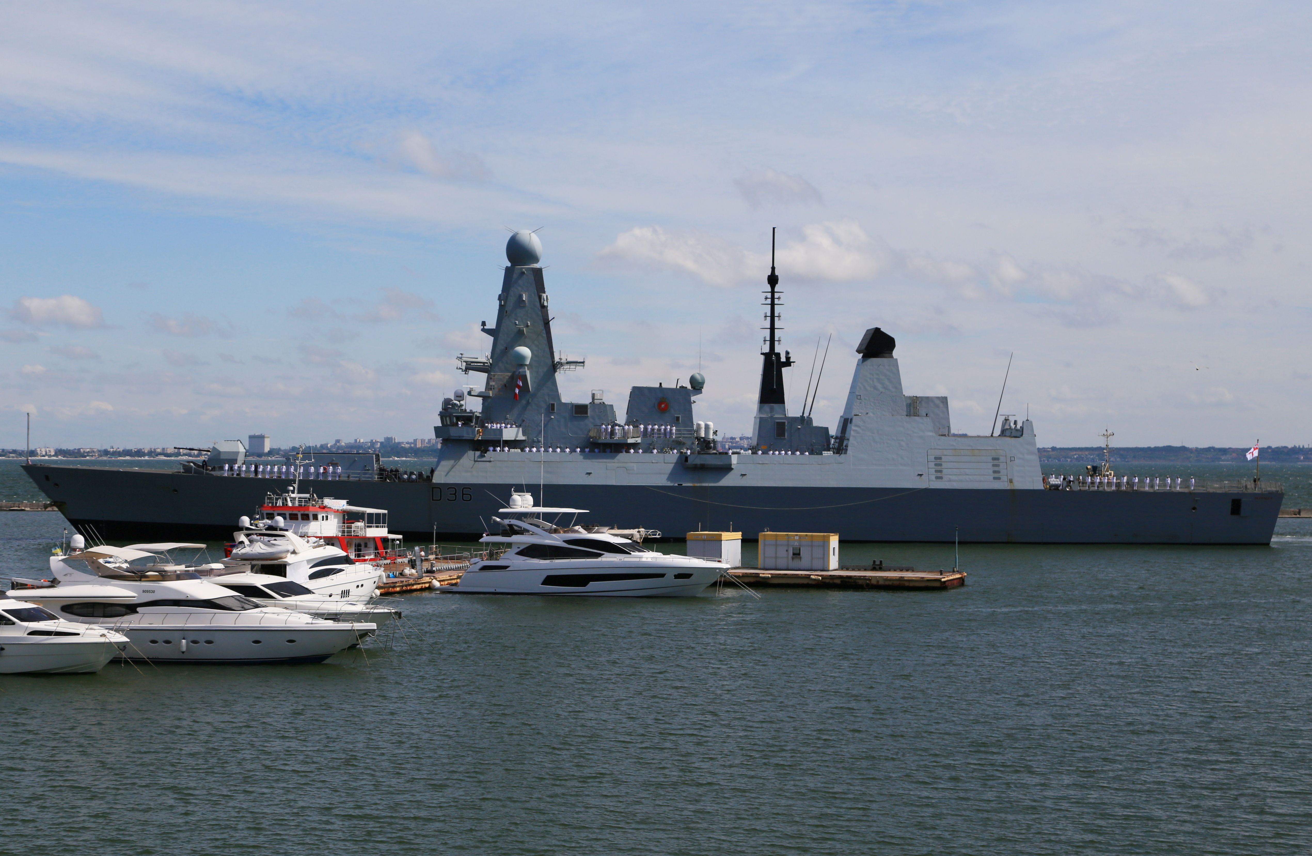 British Royal Navy's Type 45 destroyer HMS Defender arrives at the Black Sea port of Odessa
