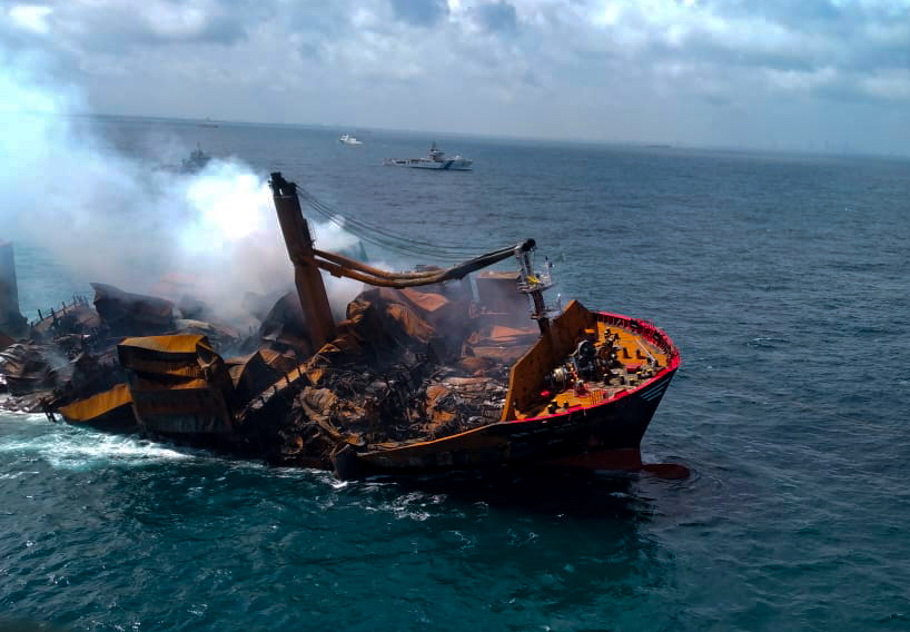 MV X-Press Pearl vessel sinks as its towed into deep sea off the Colombo Harbour