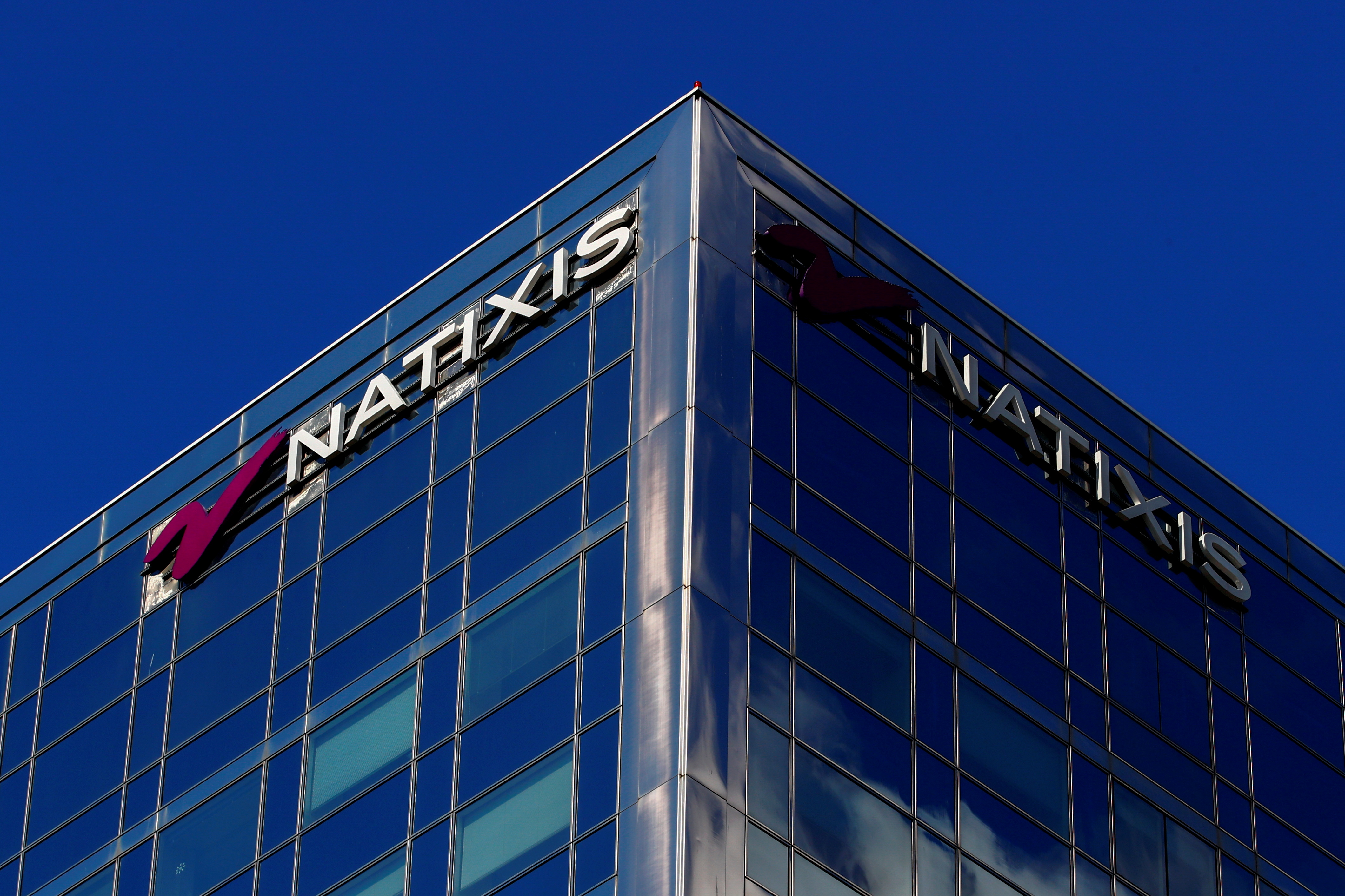 The logo of French bank Natixis is seen on one of their buildings in Paris