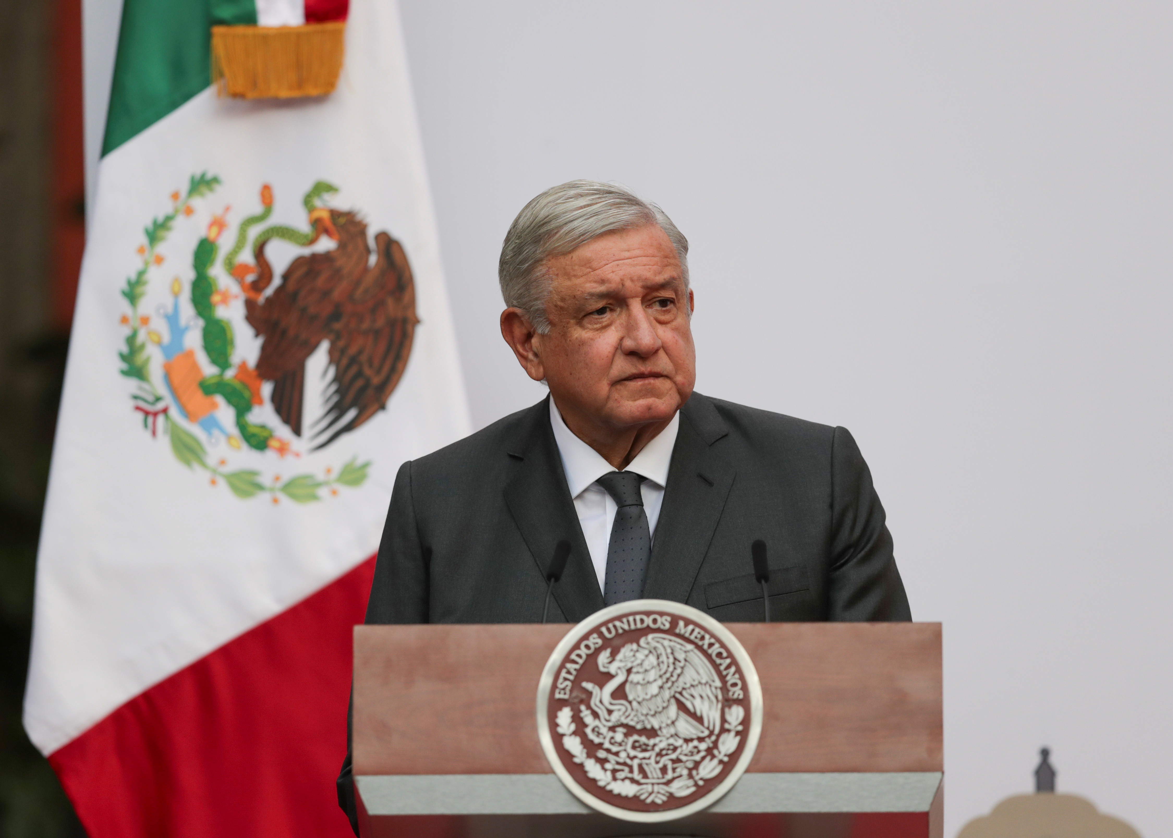 Mexico's President Lopez Obrador addresses to the nation on his second anniversary as President, at the National Palace in Mexico City