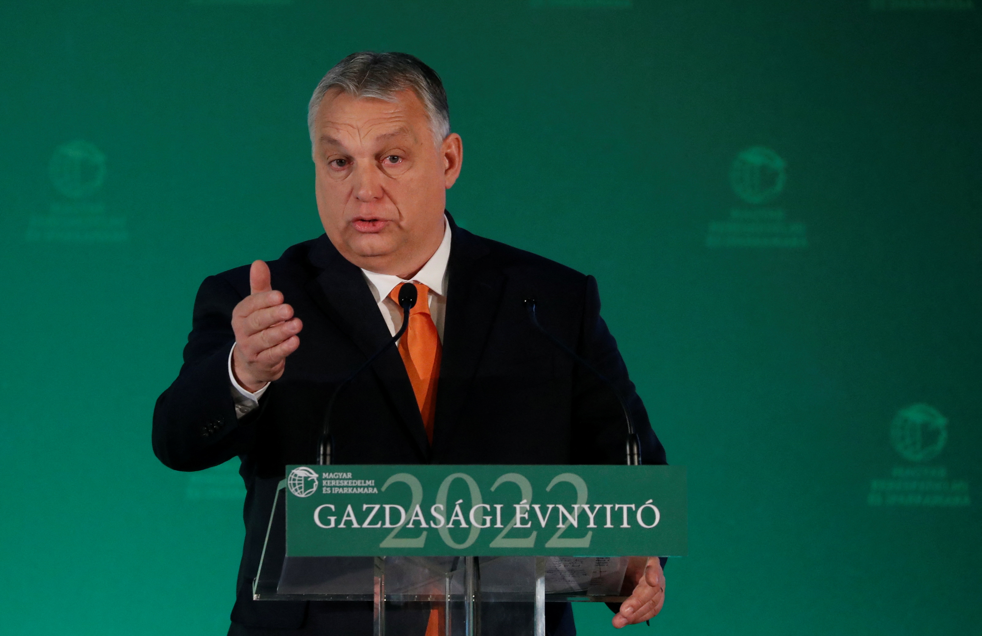 Hungarian PM Orban and Finance Minister Varga attend a business conference, in Budapest