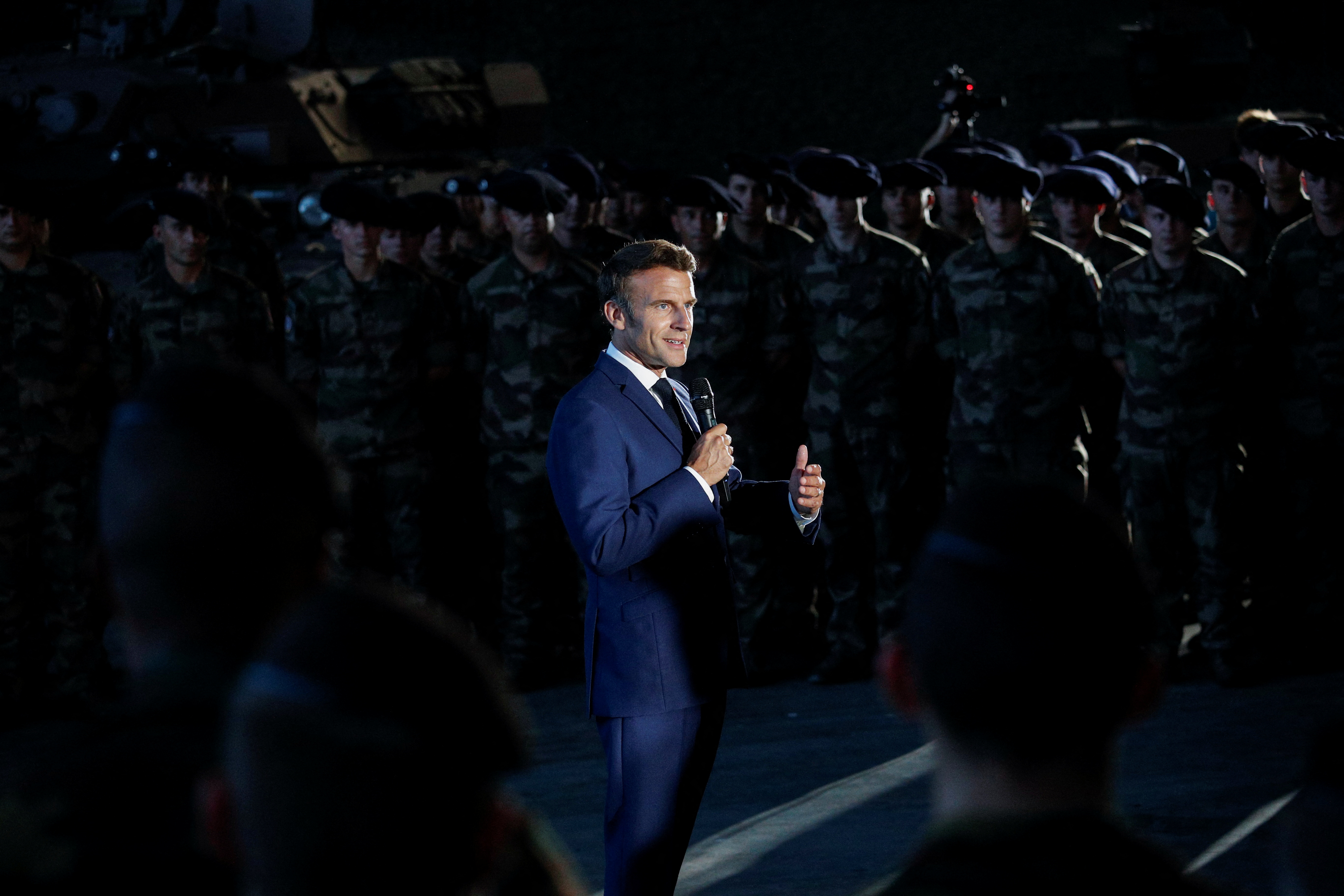 French President Macron arrives at the Mihail Kogalniceanu Air Base, in Romania