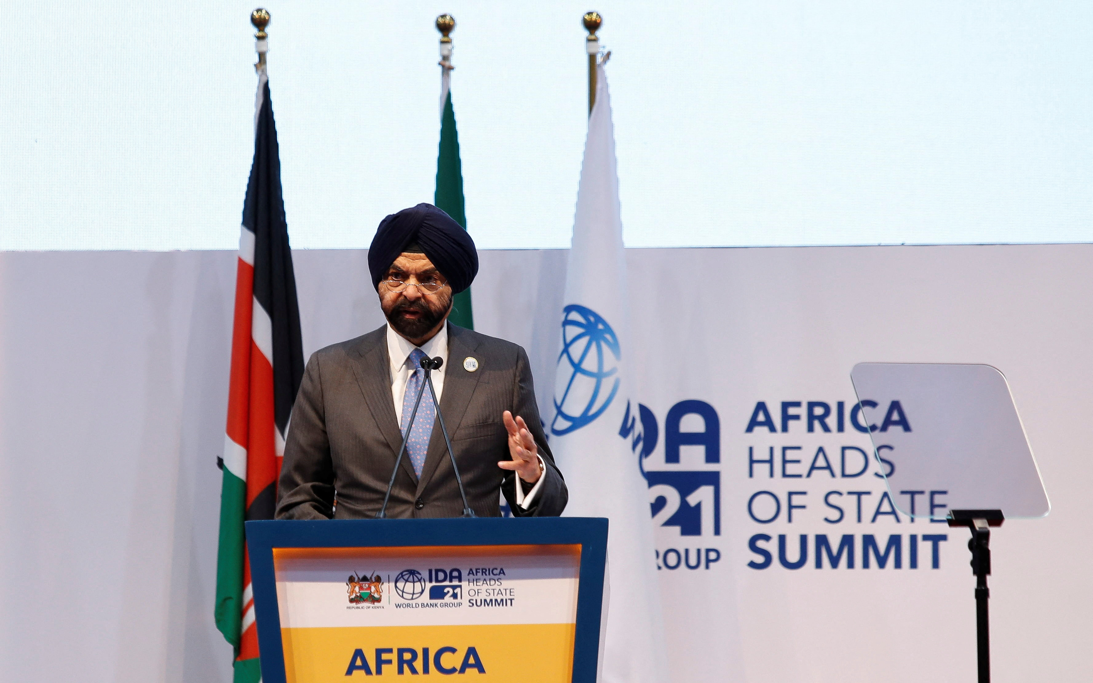 World Bank Group President Ajay Banga addresses delegates during the IDA for Africa Heads of State Summit in Nairobi