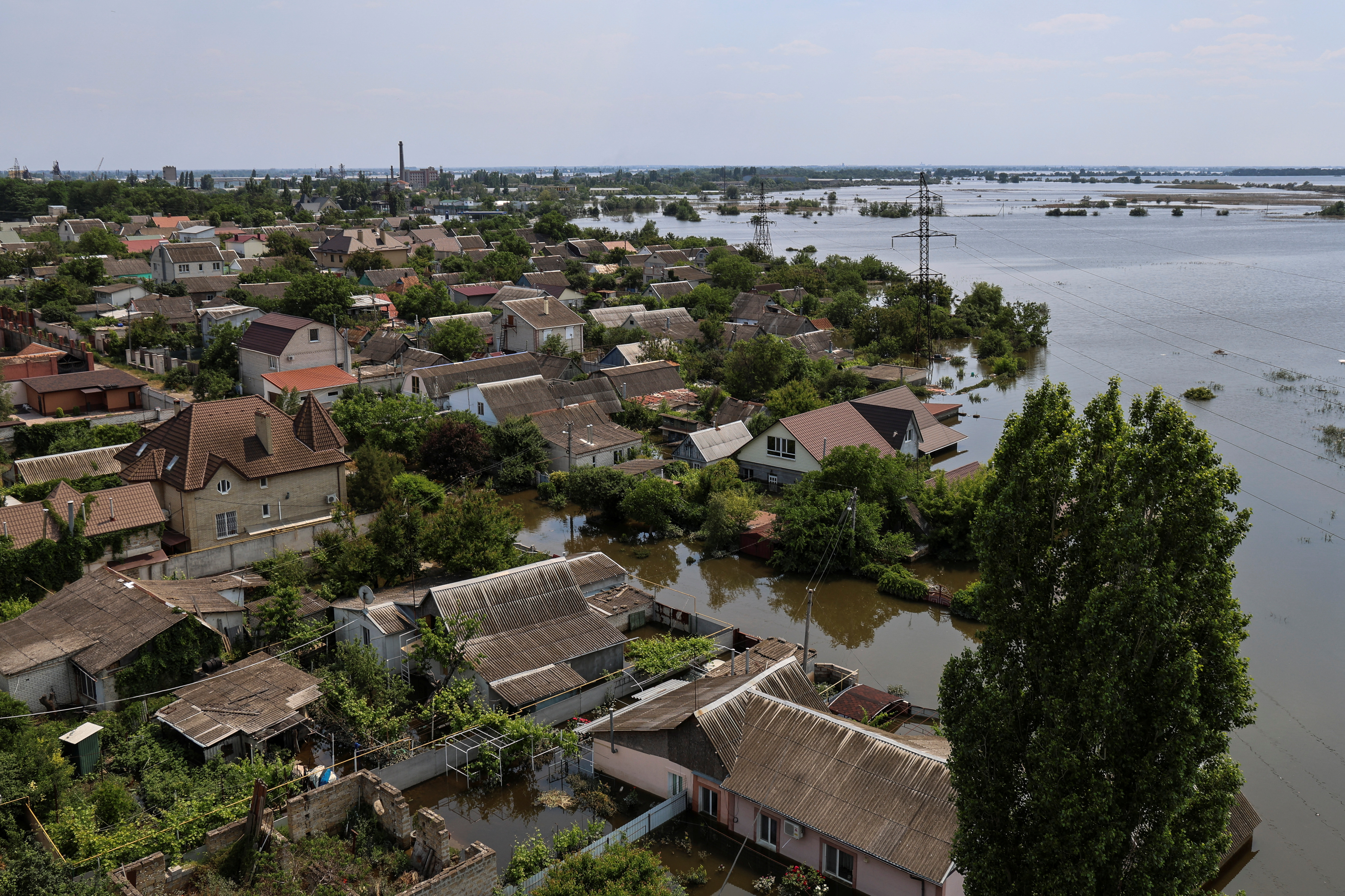 View shows a flooded area after the Nova Kakhovka dam breached, in Kherson